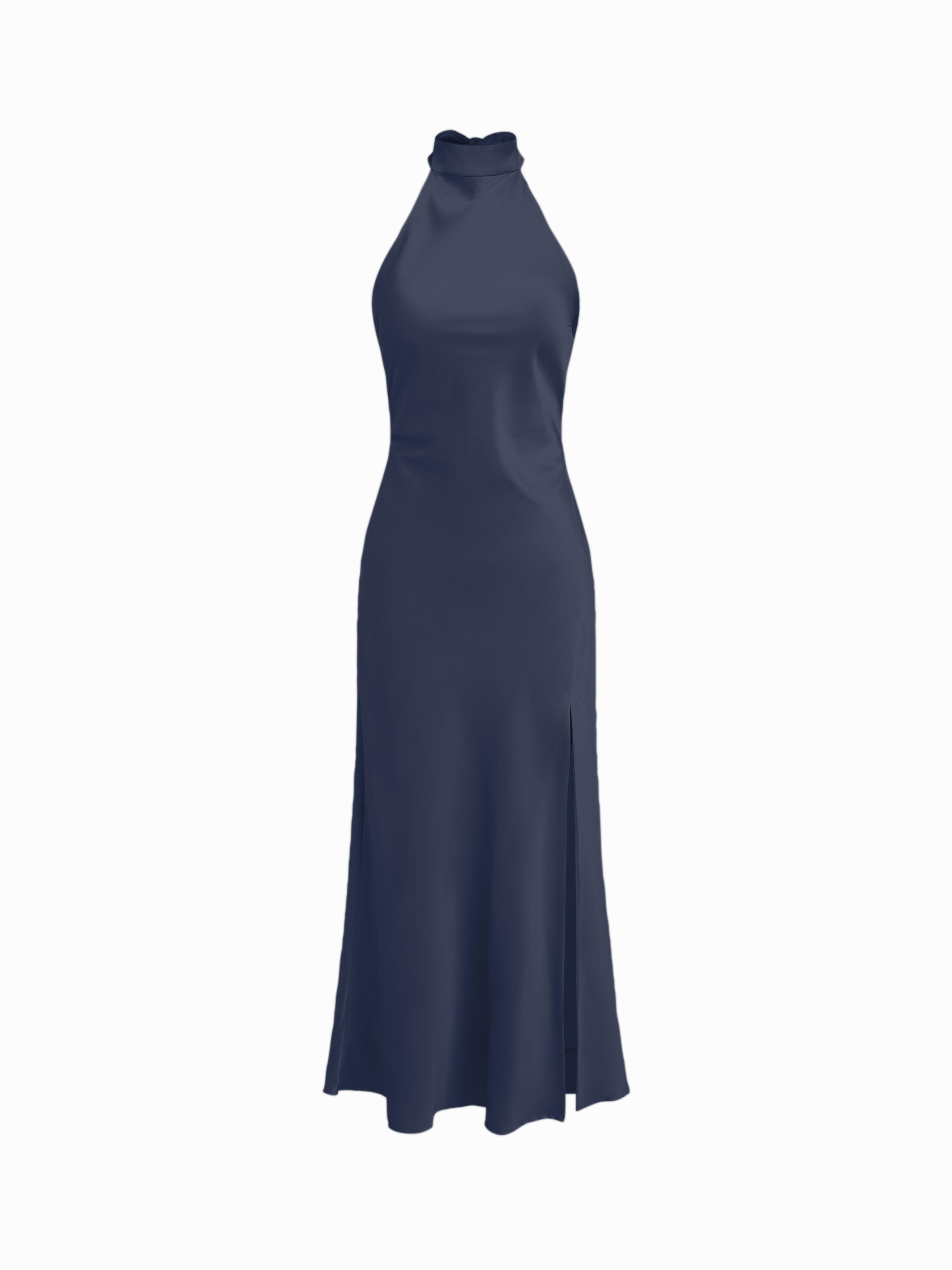 Satin Halter Neck Wrap High Rise Mermaid Maxi Dress by CIDER