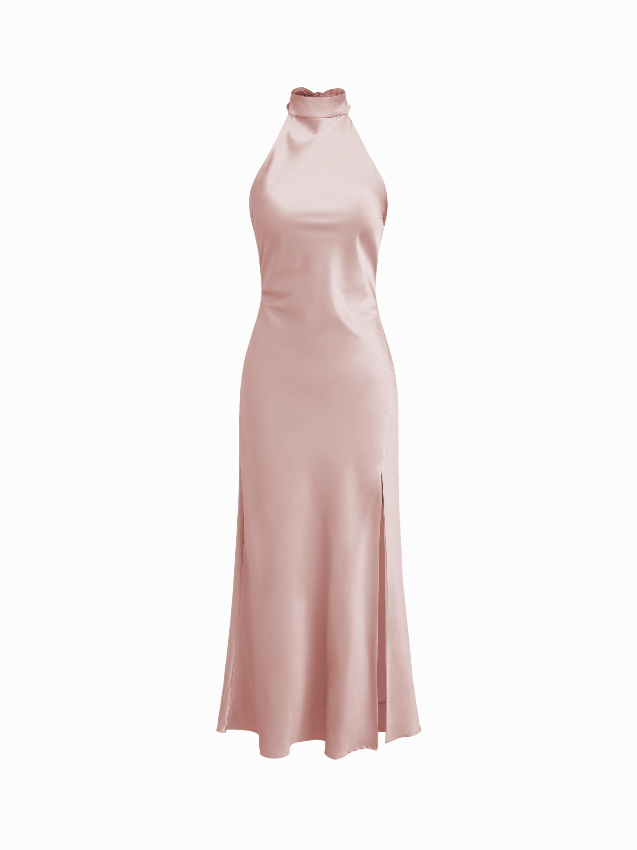 Satin Halter Neck Wrap High Rise Mermaid Maxi Dress by CIDER