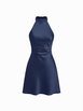 Satin Halter Neckline Backless Bowknot A-line Mini Dress by CIDER Satin Halter Neckline Backless Bowknot A-line Mini Dress by CIDER
