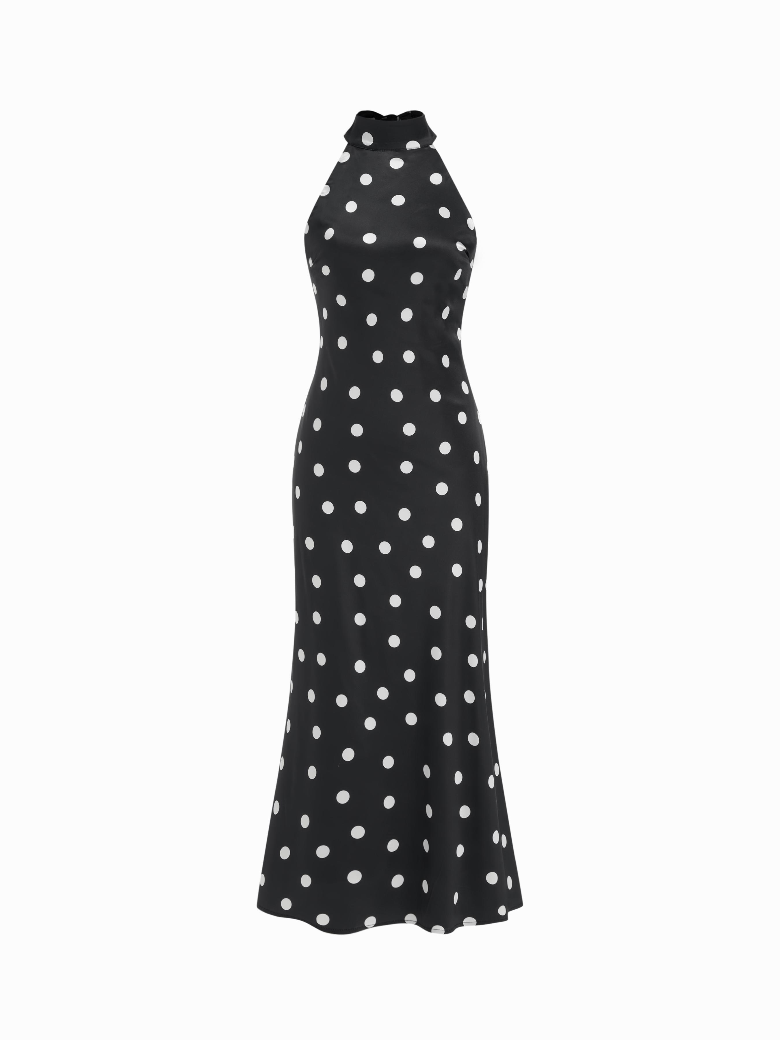 Satin Halter Neckline Backless Maxi Dress by CIDER