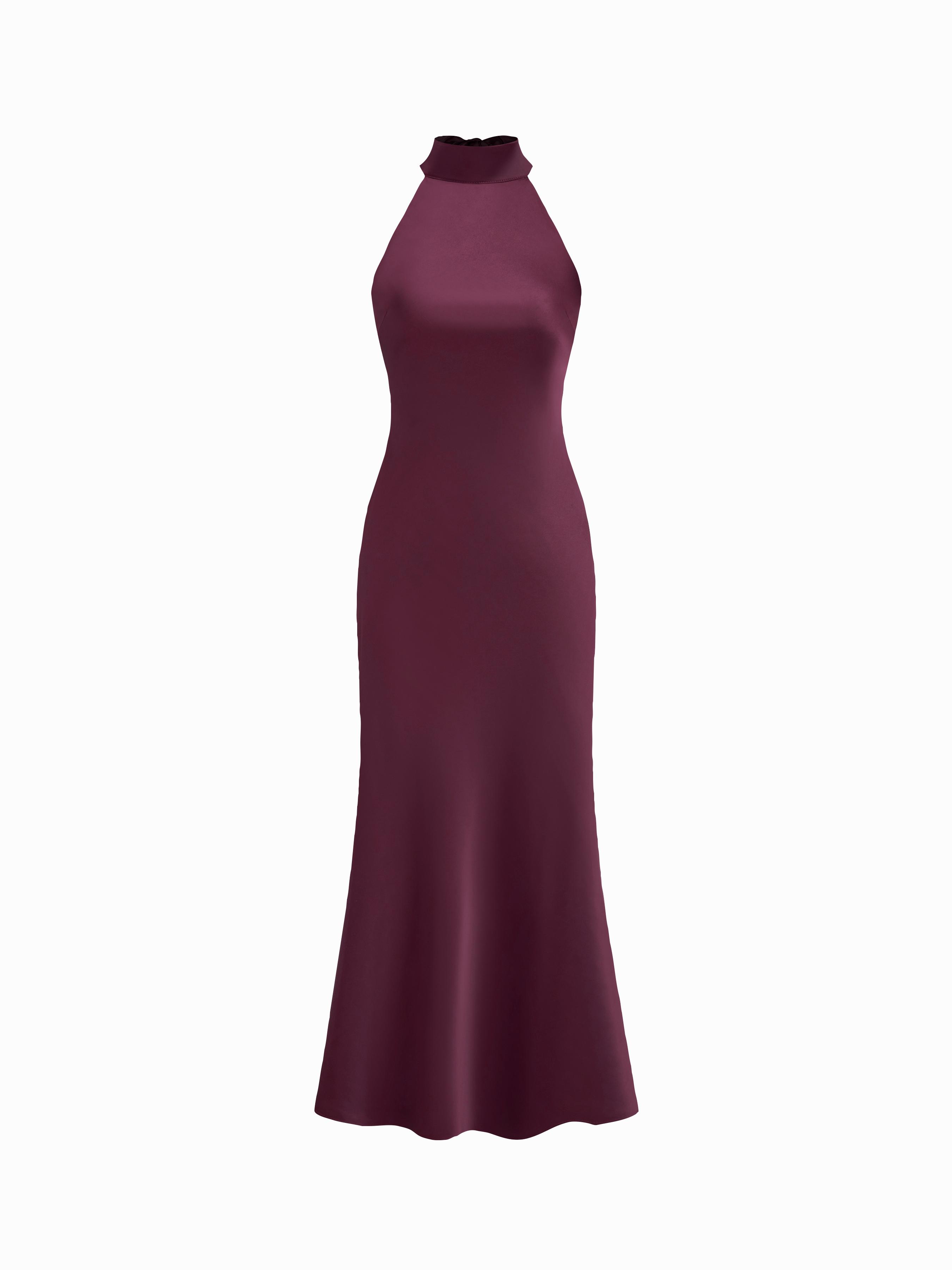 Satin Halter Neckline Backless Maxi Dress by CIDER