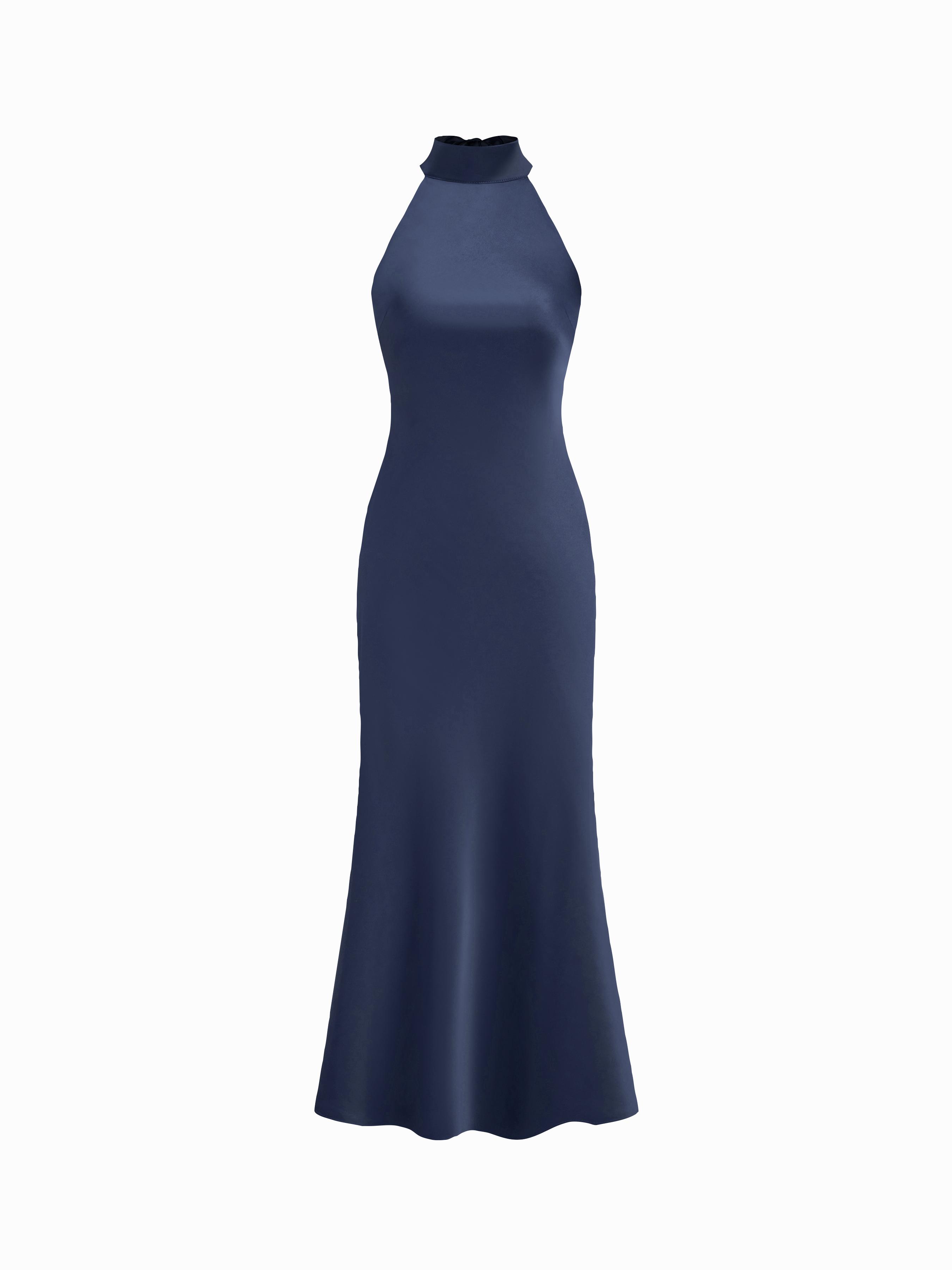Satin Halter Neckline Backless Maxi Dress by CIDER