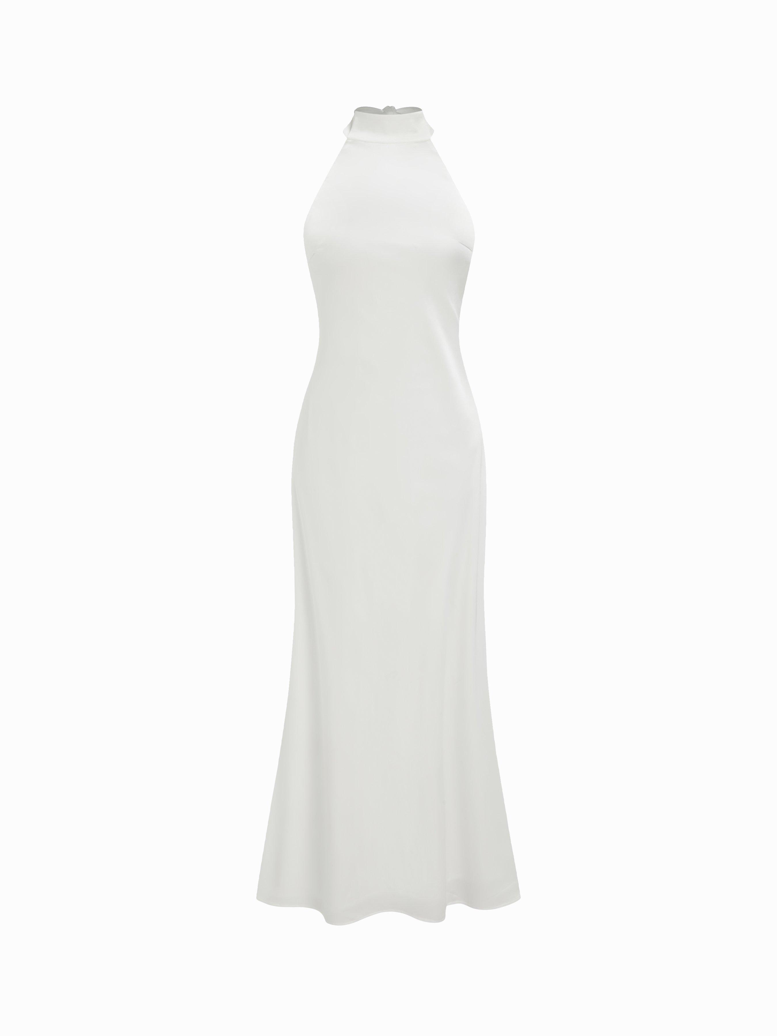 Satin Halter Neckline Backless Maxi Dress by CIDER