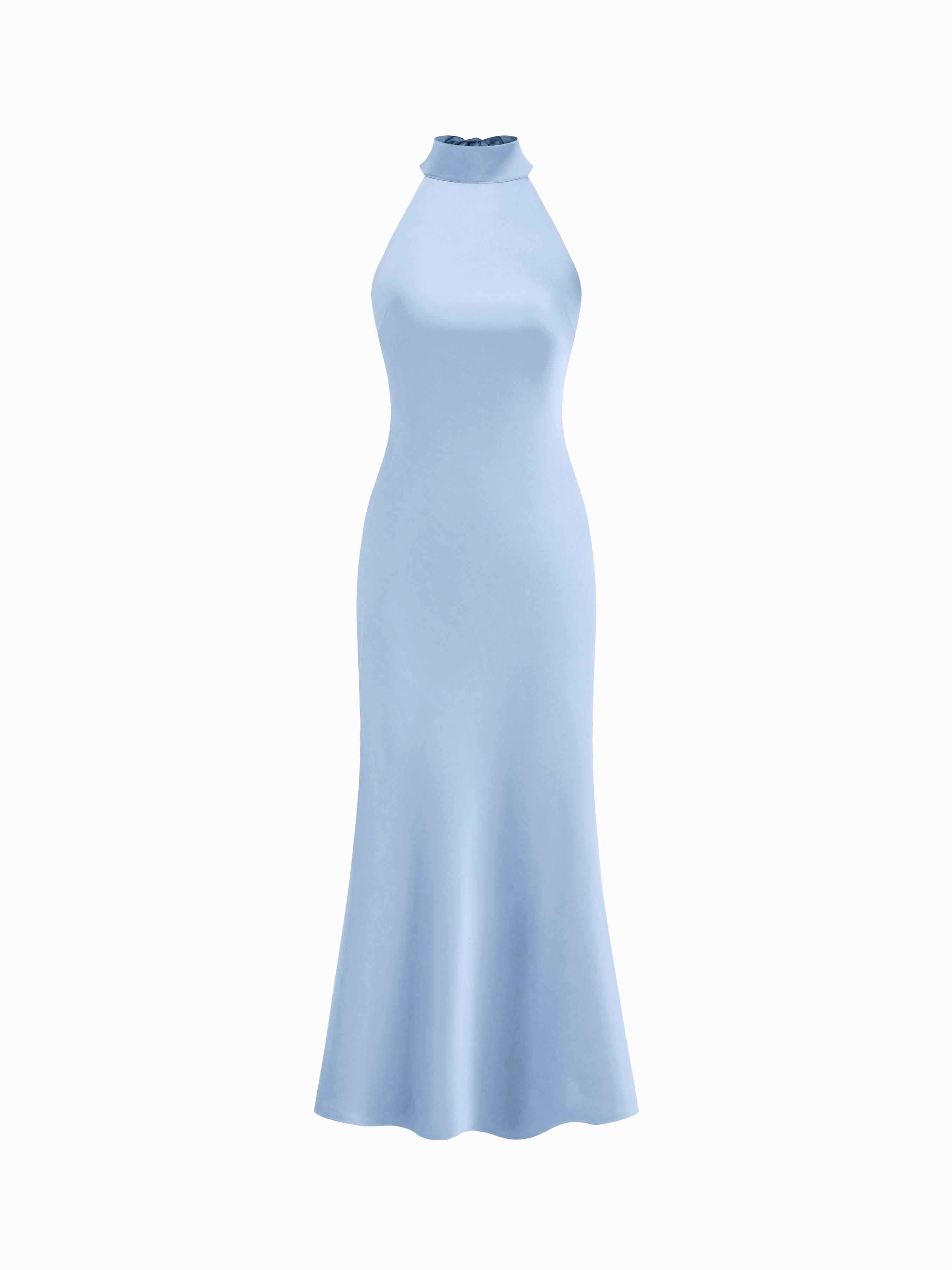 Satin Halter Neckline Backless Maxi Dress by CIDER