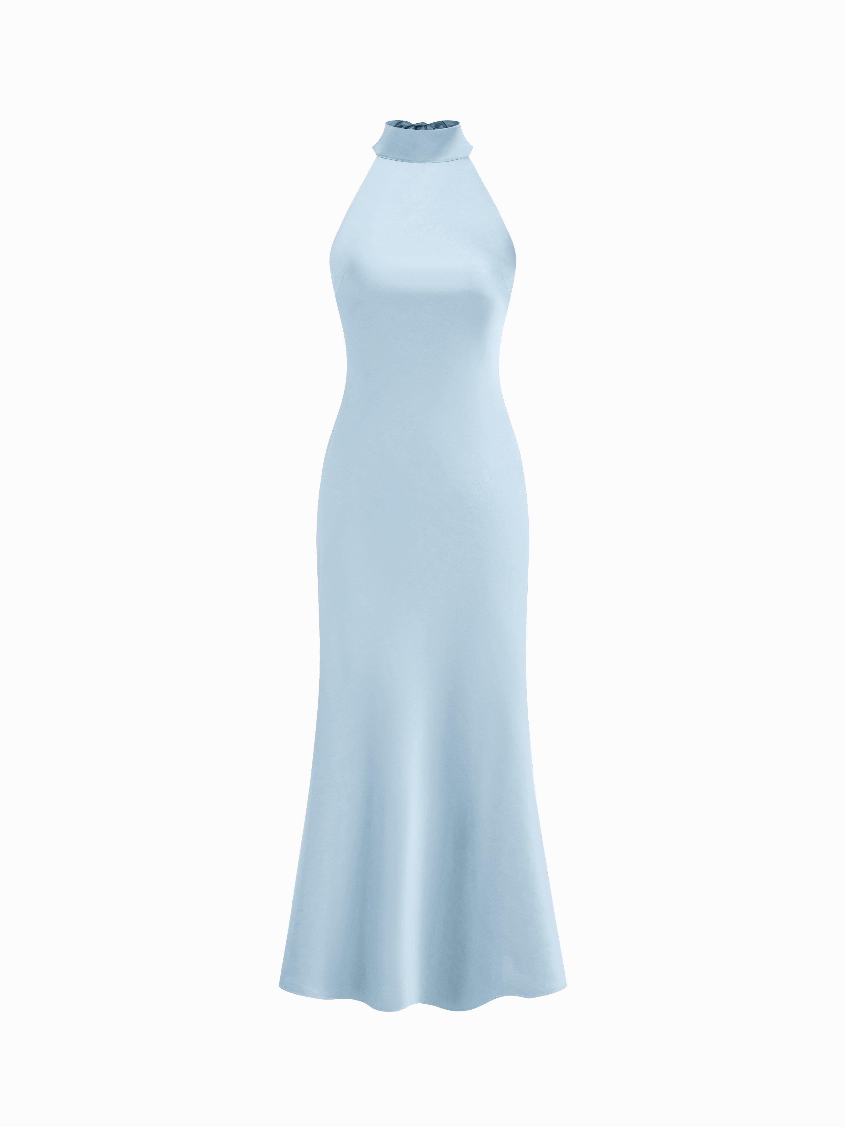 Satin Halter Neckline Backless Maxi Dress by CIDER