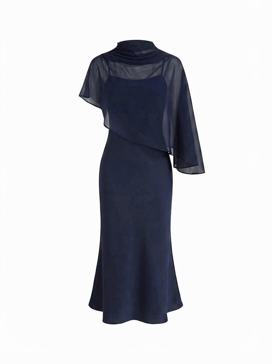 Satin High Neck Cape Sleeve Maxi Dress by CIDER