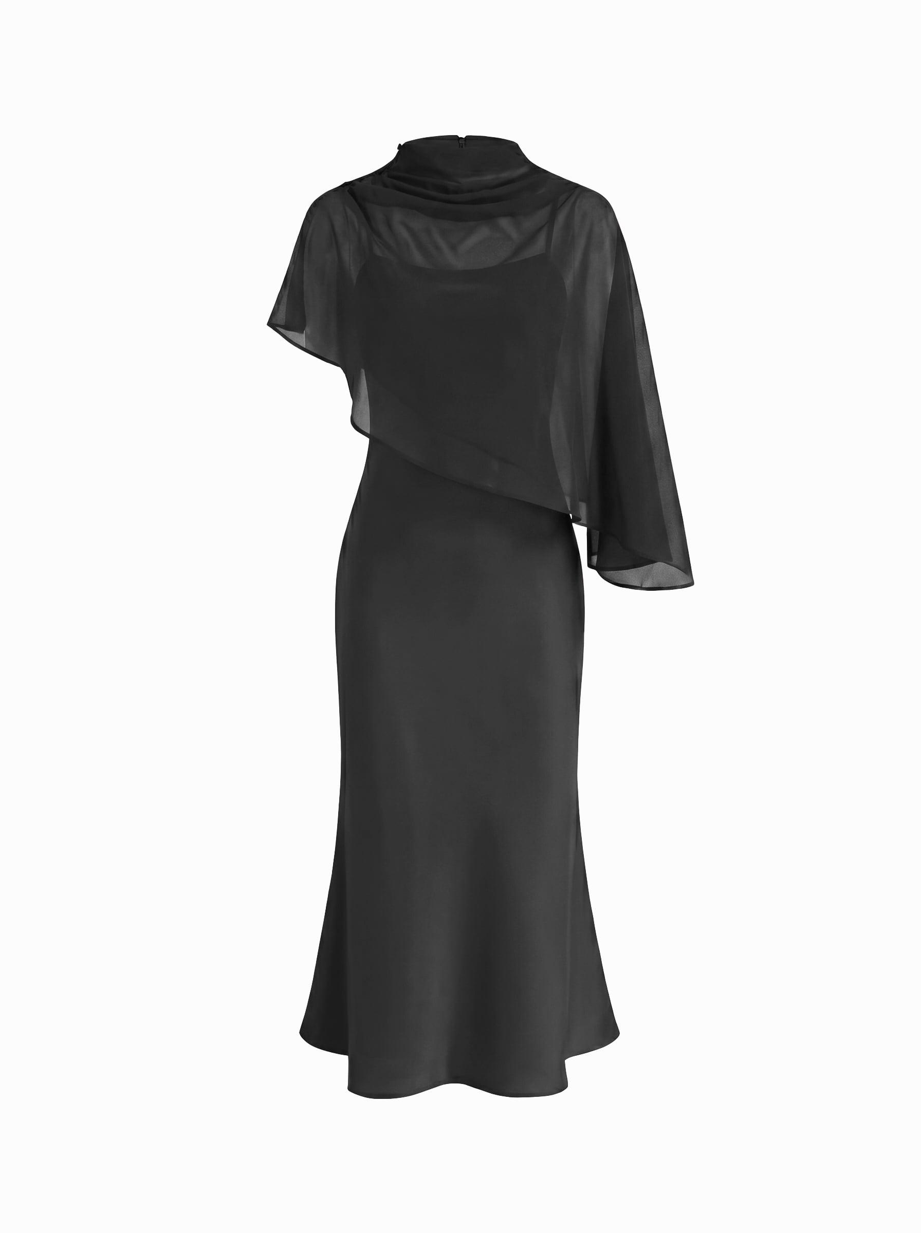 Satin High Neck Cape Sleeve Maxi Dress by CIDER