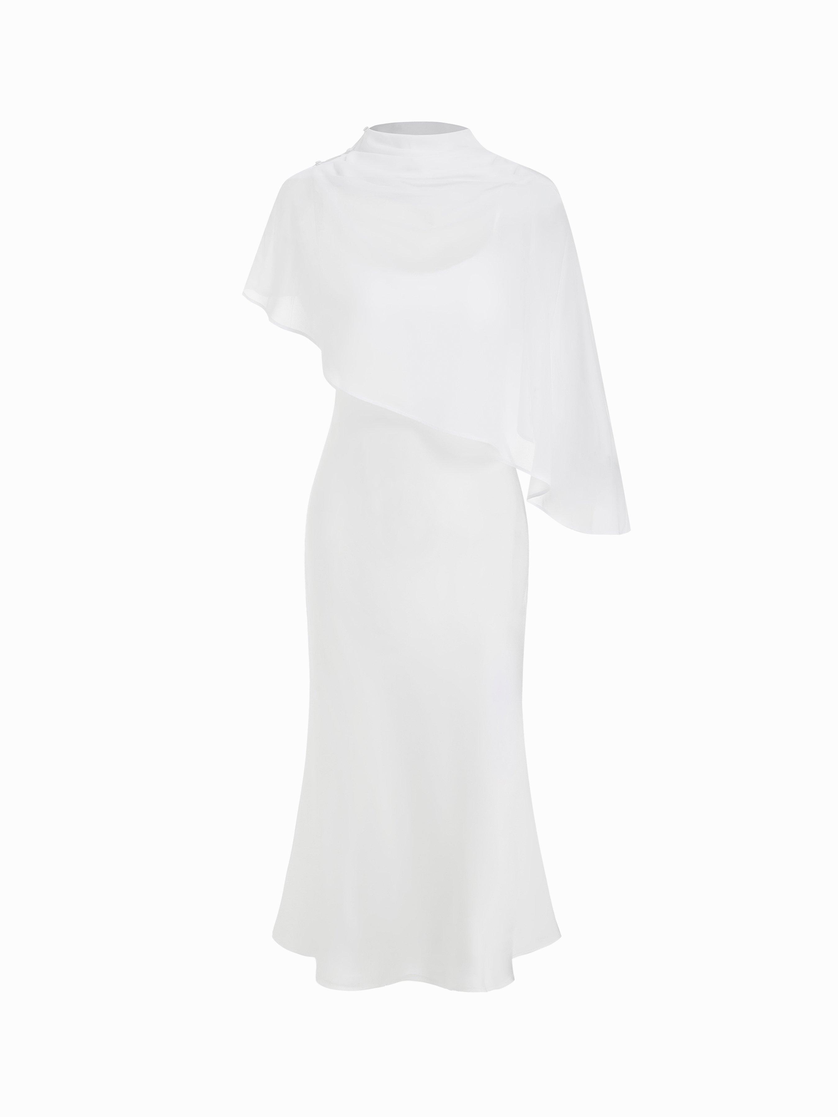 Satin High Neck Cape Sleeve Maxi Dress by CIDER
