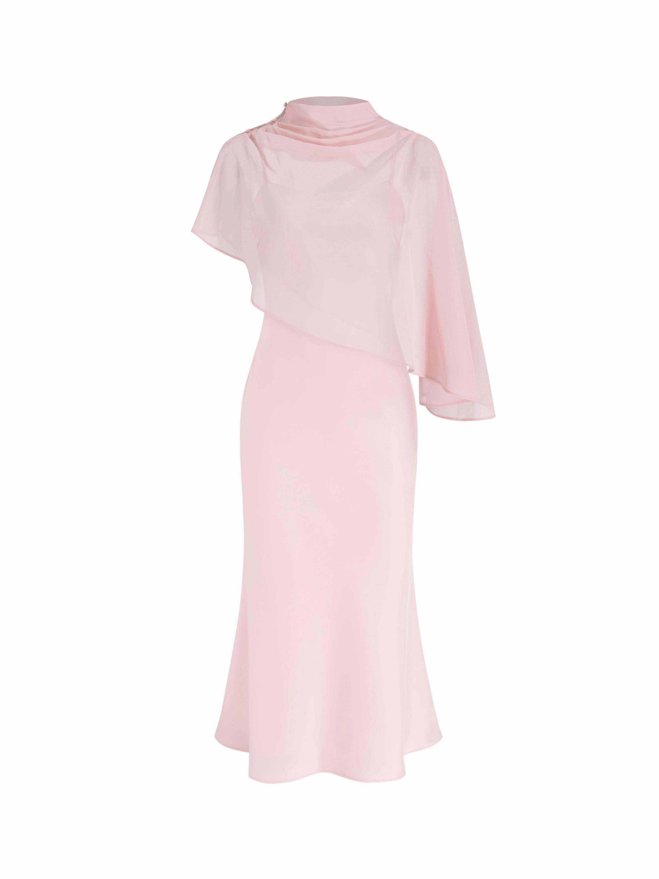 Satin High Neck Cape Sleeve Maxi Dress by CIDER