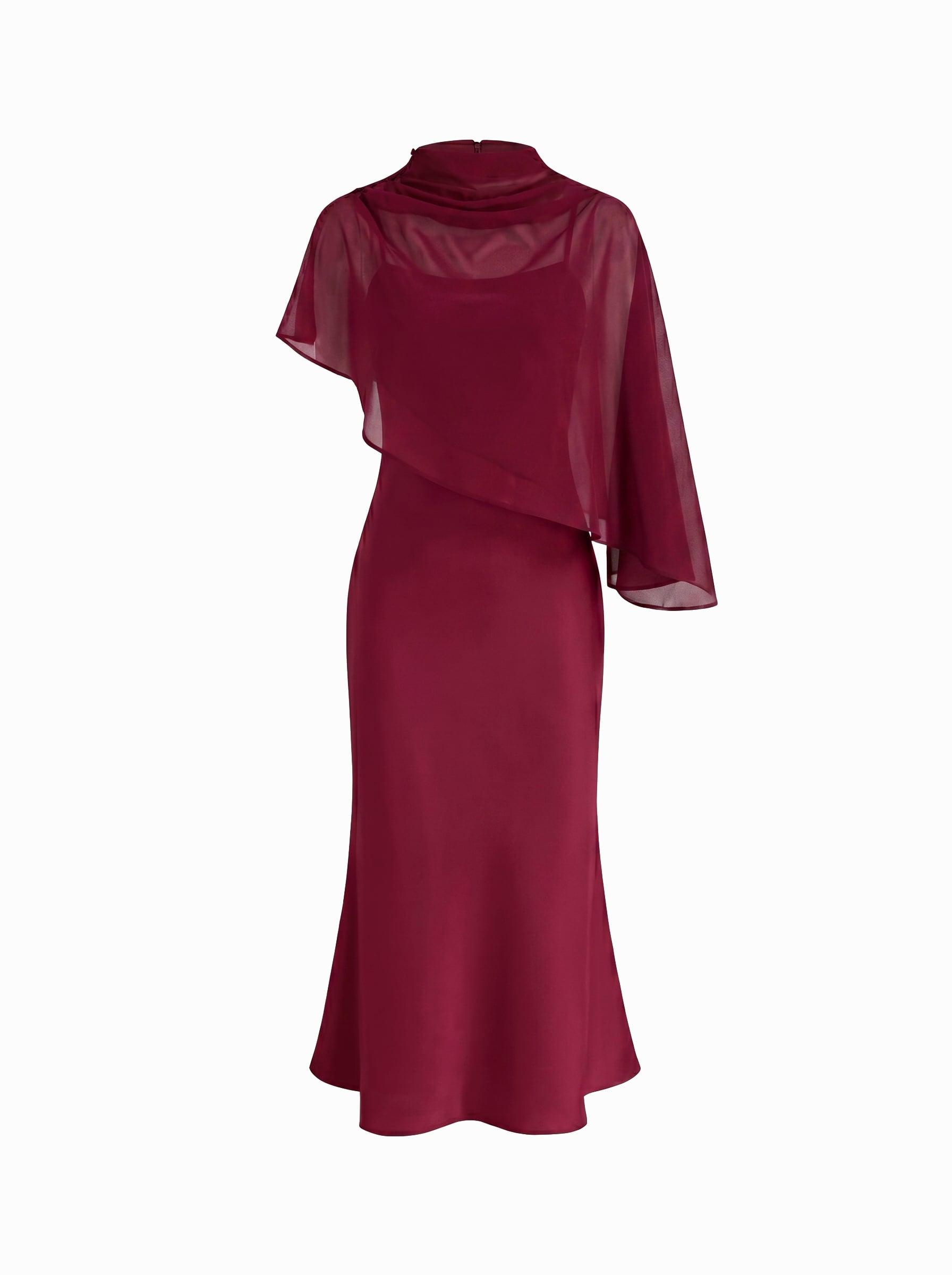Satin High Neck Cape Sleeve Maxi Dress by CIDER