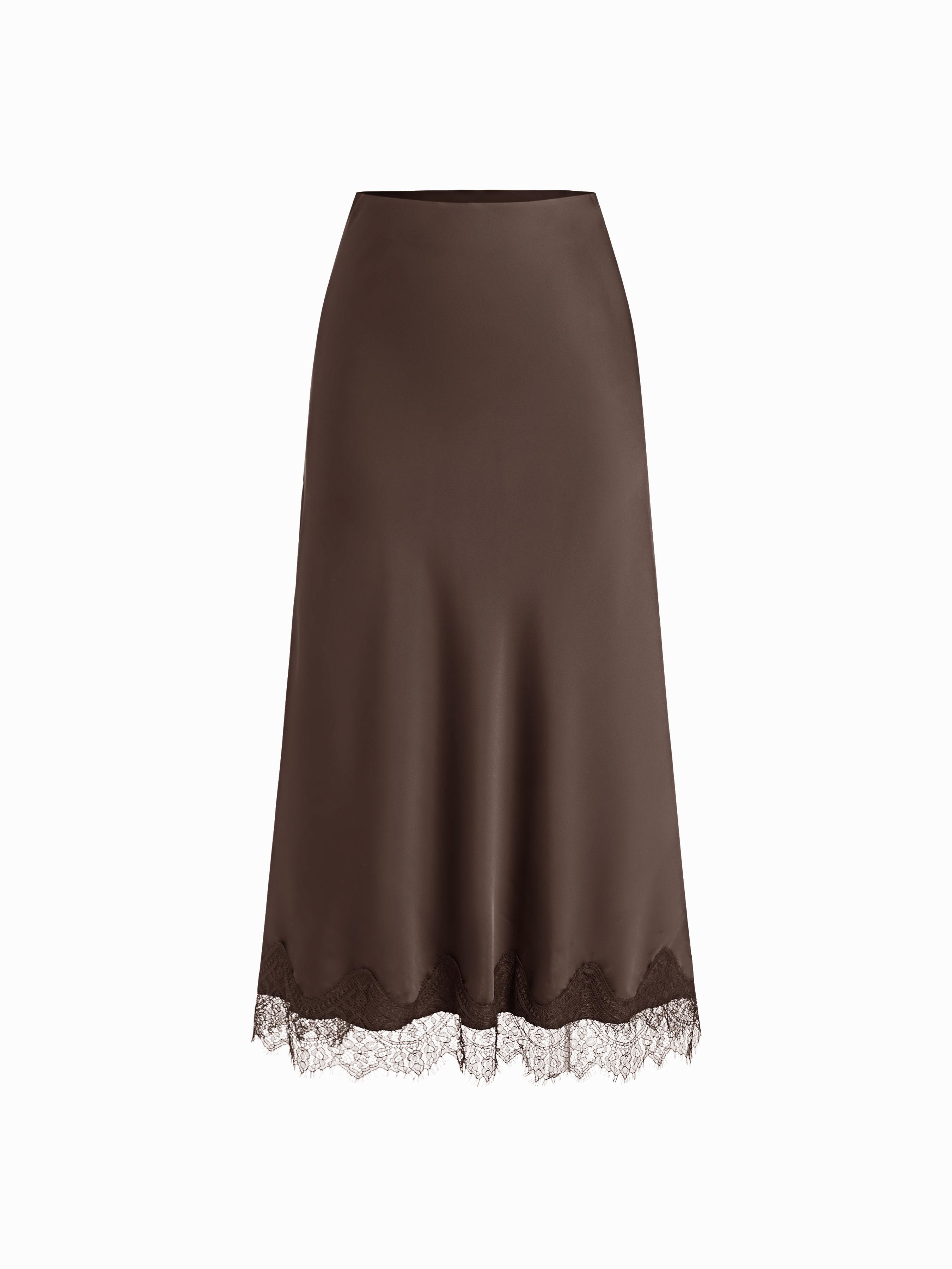 Satin High Rise Lace Panel Maxi Skirt by CIDER