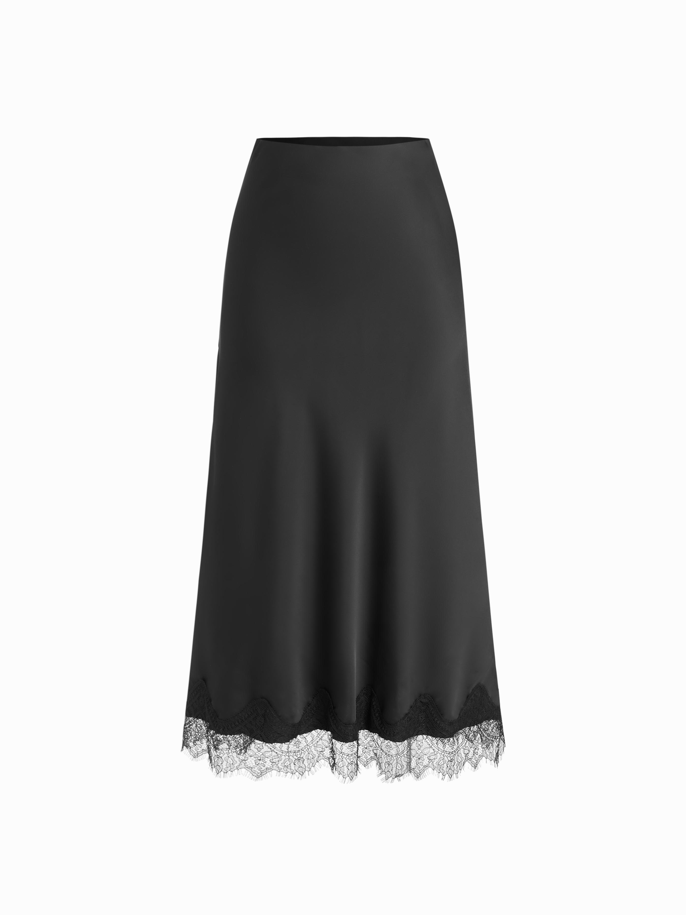 Satin High Rise Lace Panel Maxi Skirt by CIDER
