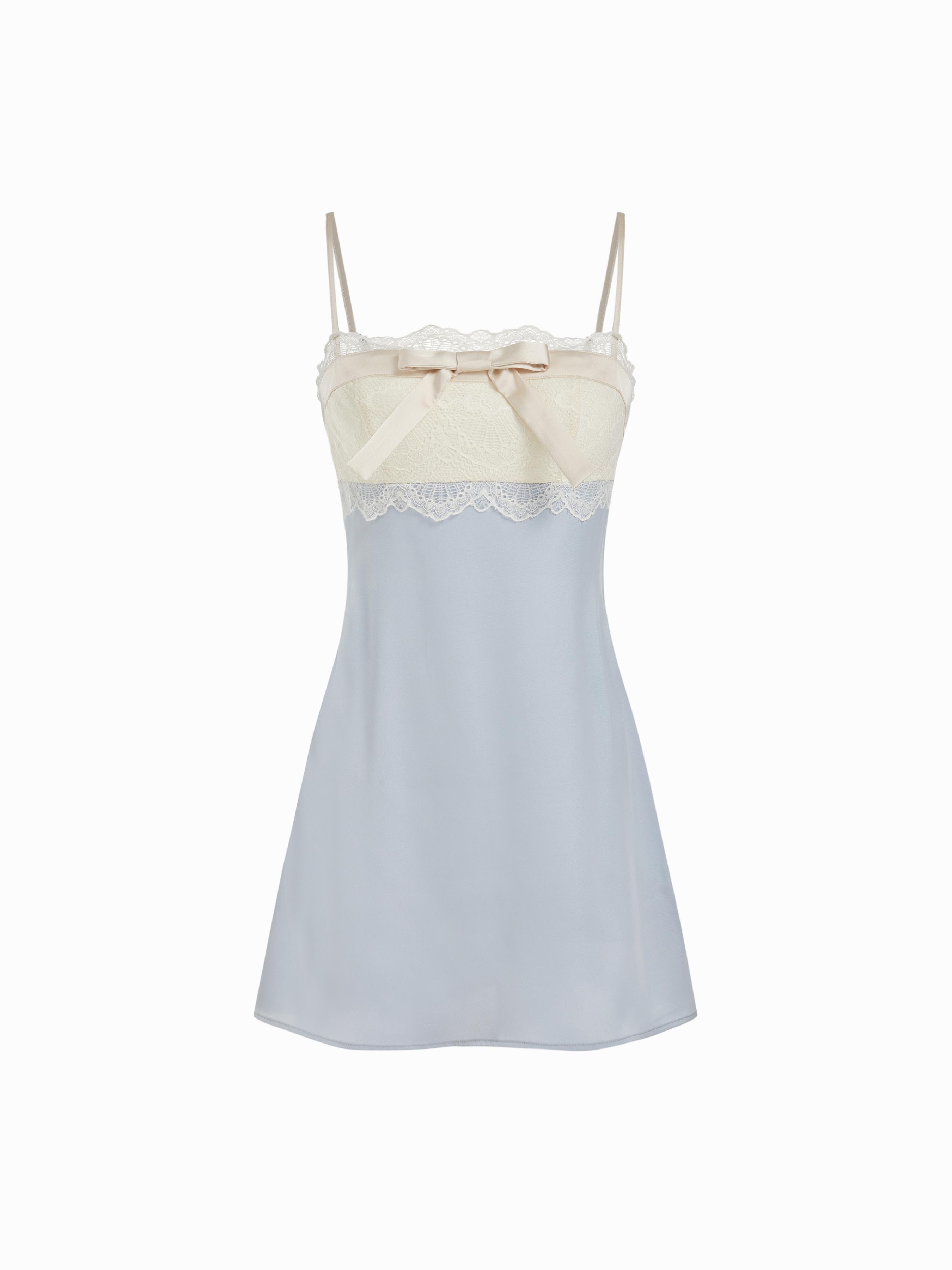 Satin High Rise Lace Trim Bowknot Cami Mini Nightdress by CIDER