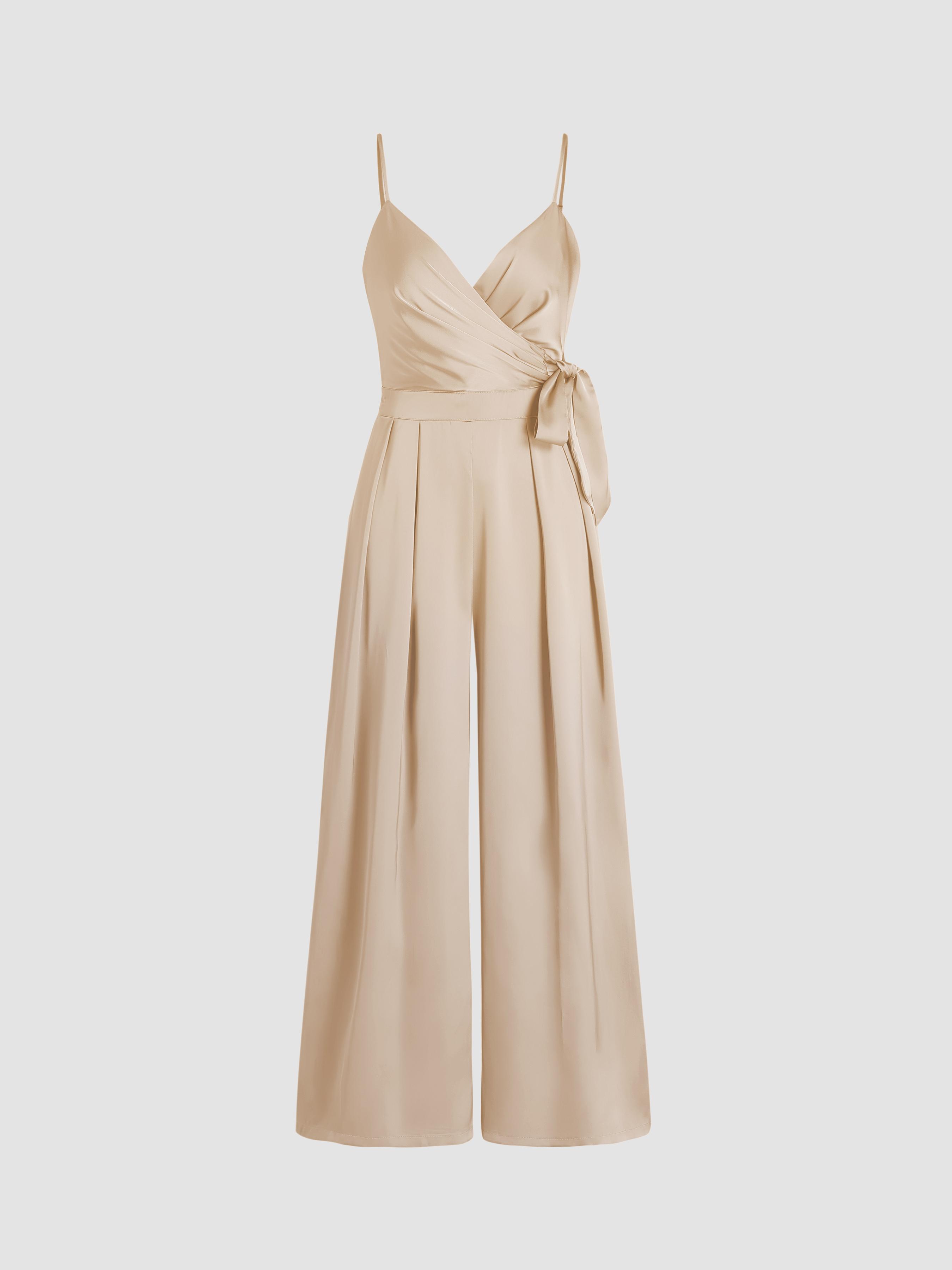 Satin Knotted Pleated Wide Leg Jumpsuit by CIDER