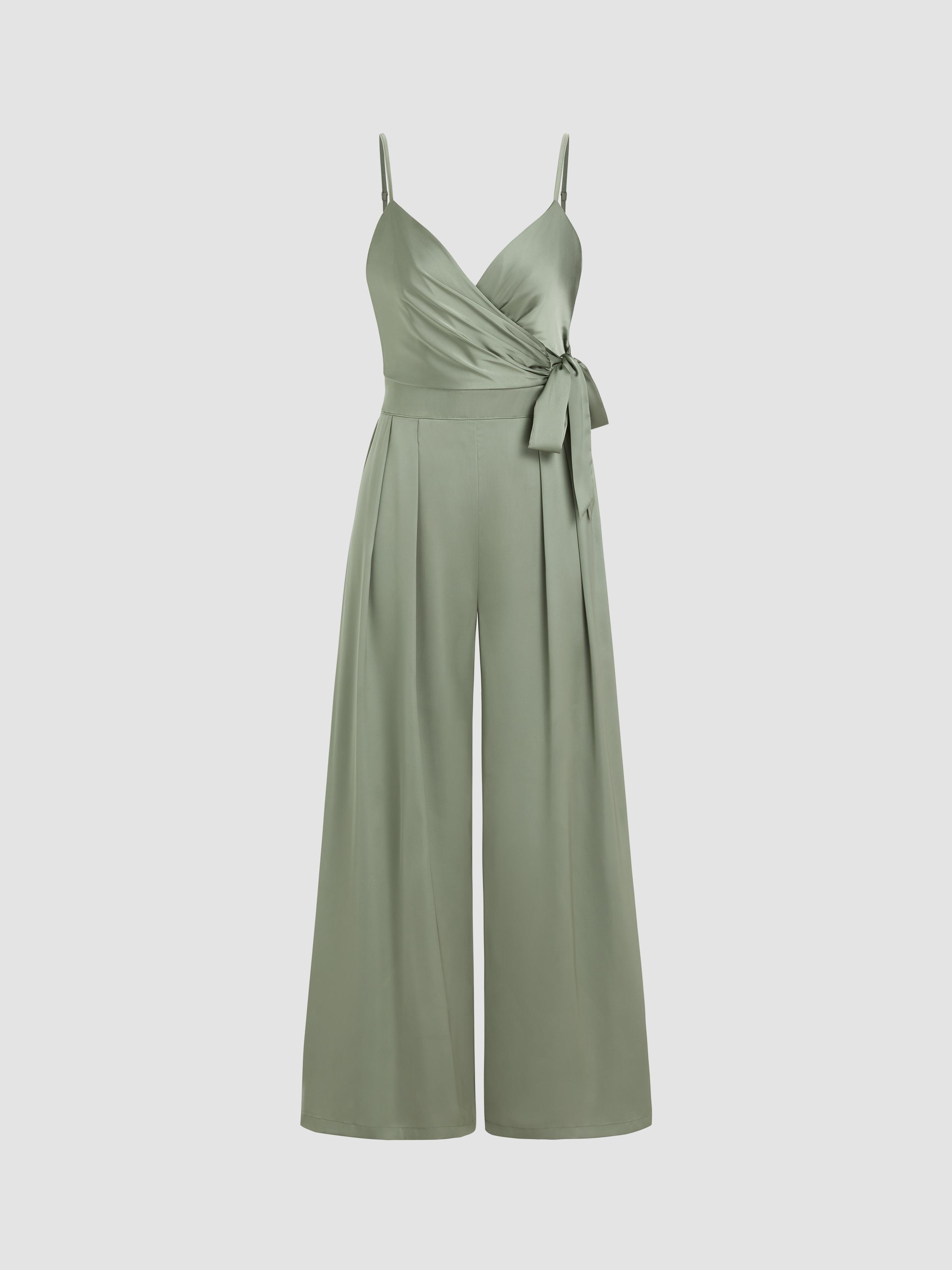 Satin Knotted Pleated Wide Leg Jumpsuit by CIDER