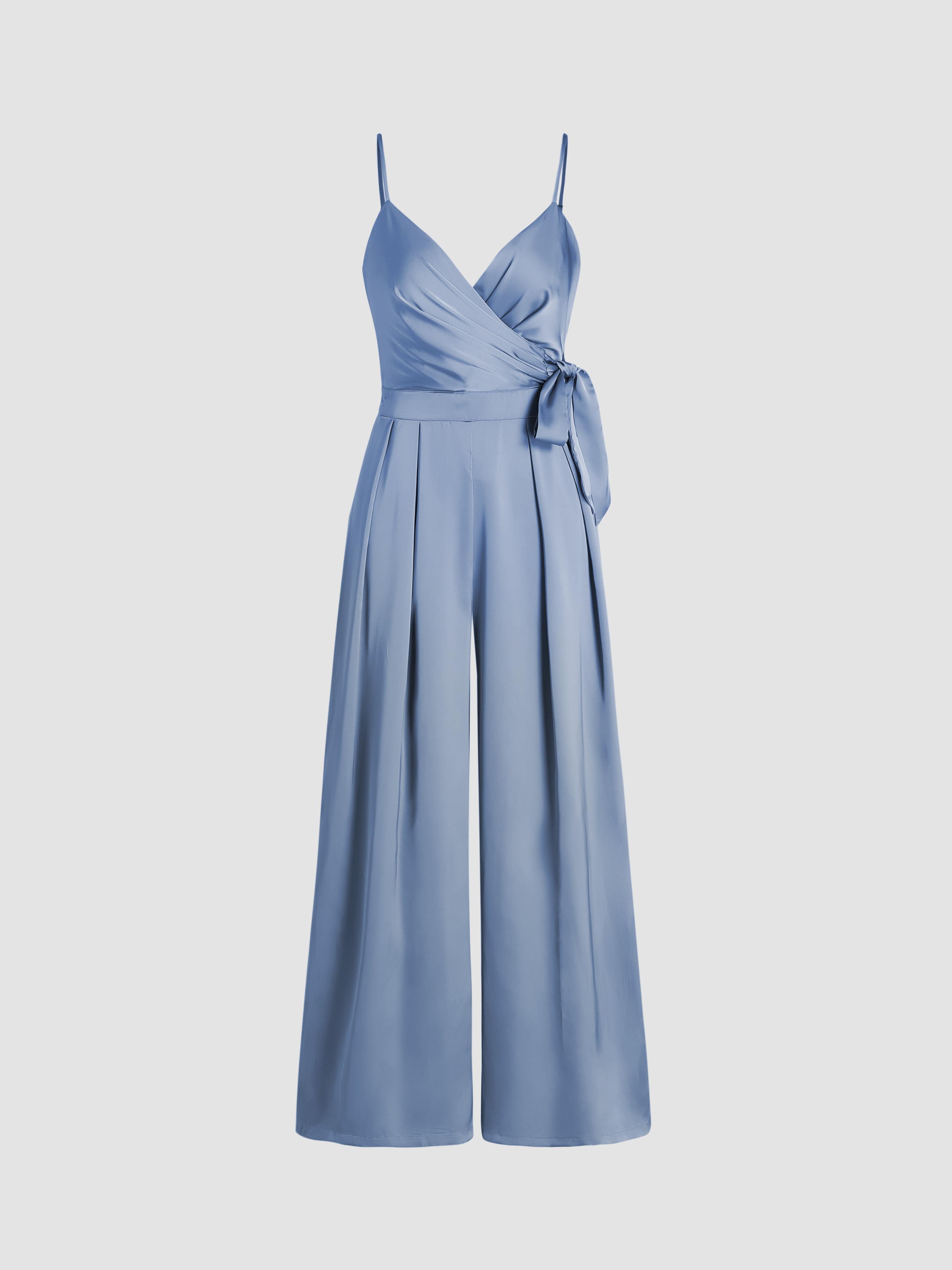 Satin Knotted Pleated Wide Leg Jumpsuit by CIDER