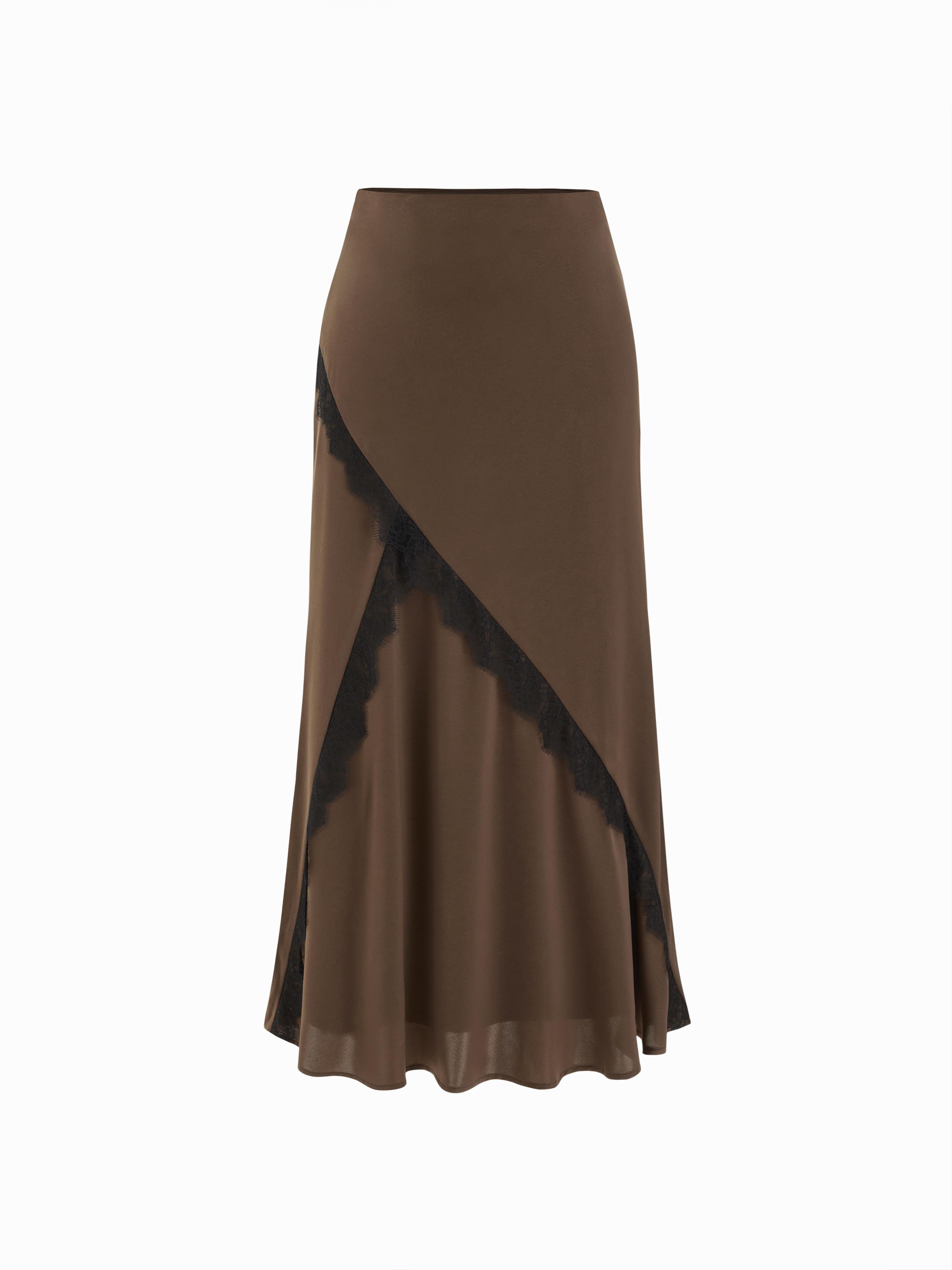 Satin-Maxi-Mermaid-Skirt mit Spitze, Mittelhohe Taille by CIDER