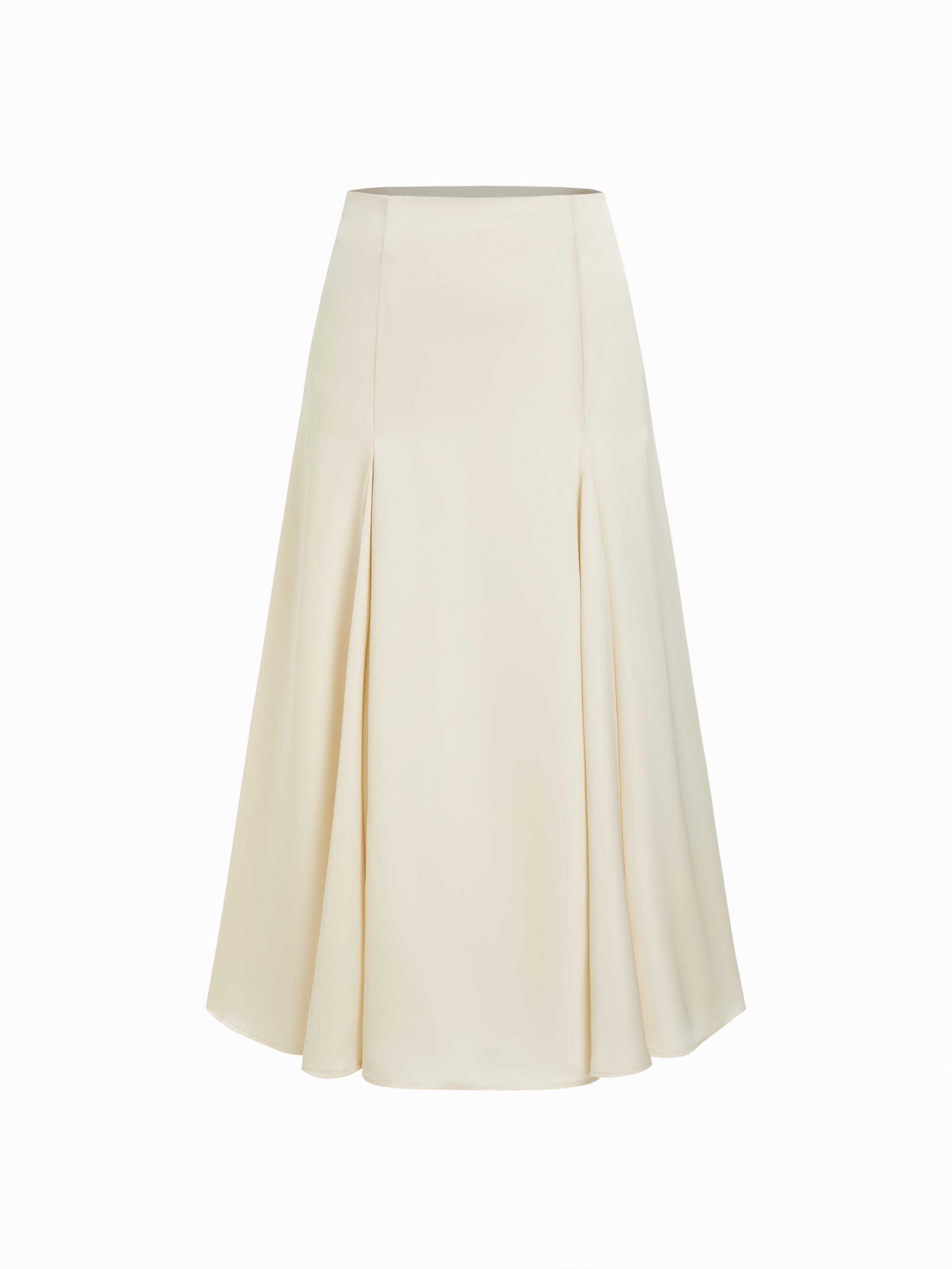 Satin Mid Rise Flared Midi Skirt by CIDER