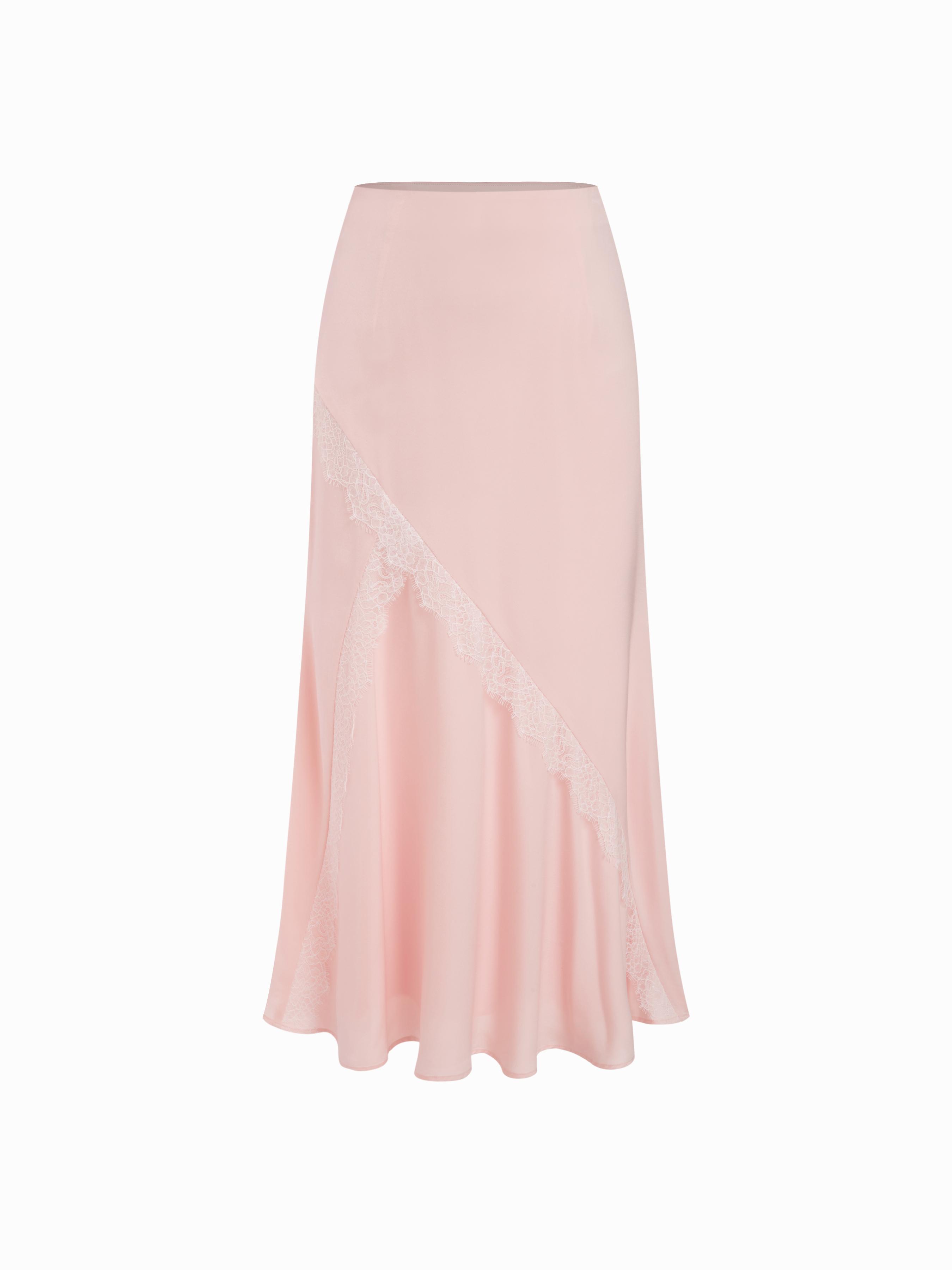Satin Mid Rise Lace Mermaid Maxi Skirt by CIDER