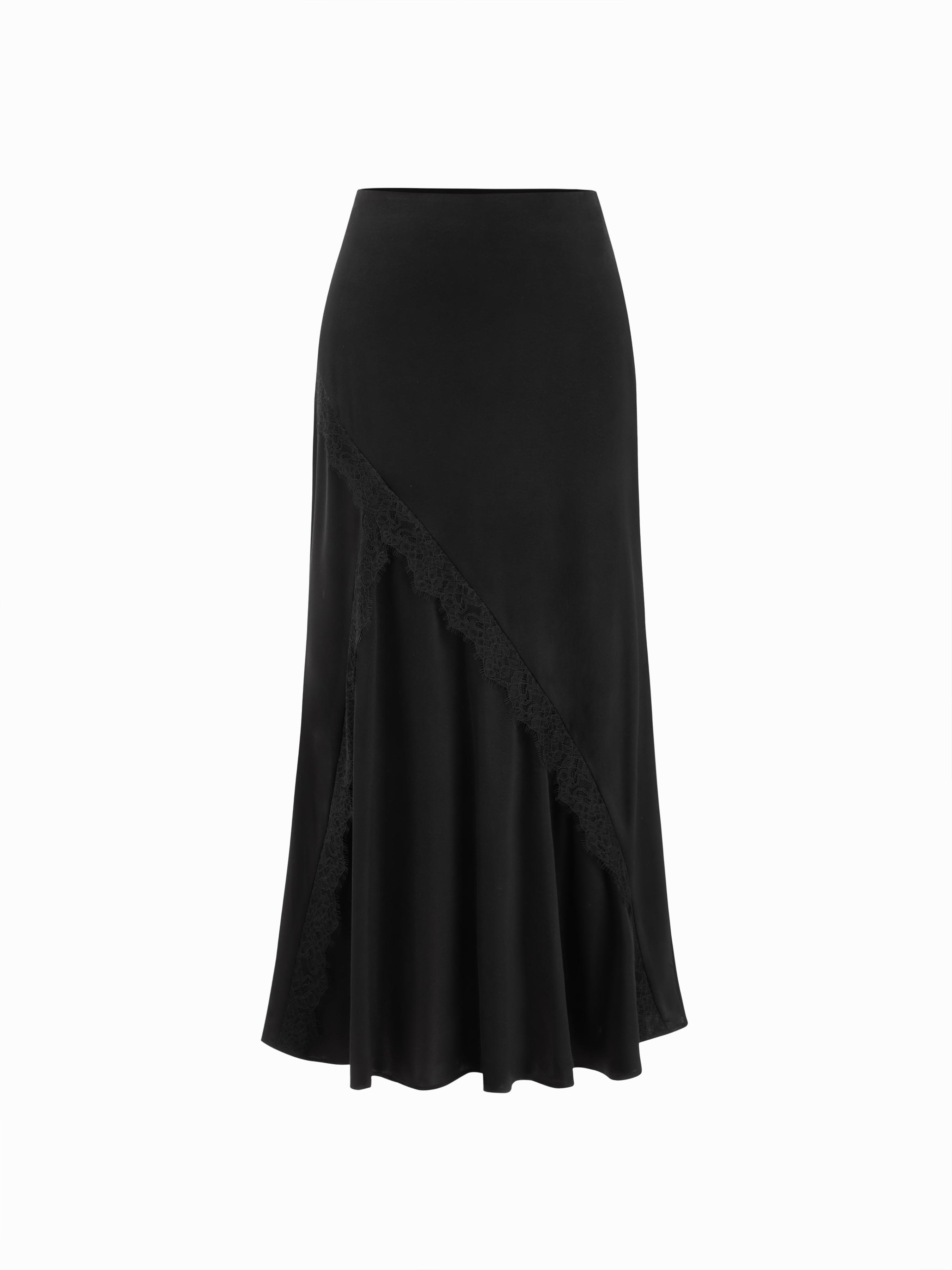 Satin Mid Rise Lace Mermaid Maxi Skirt by CIDER