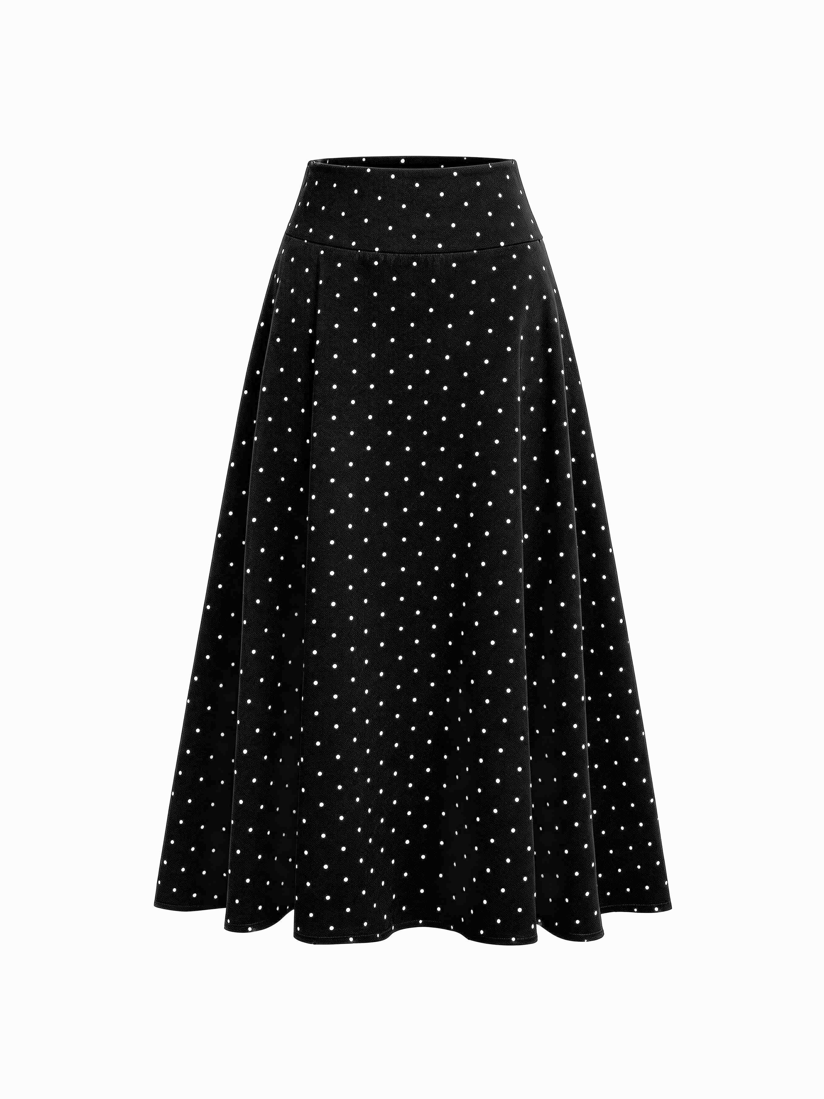 Satin Mid Rise Polka Dot Flared Maxi Skirt by CIDER