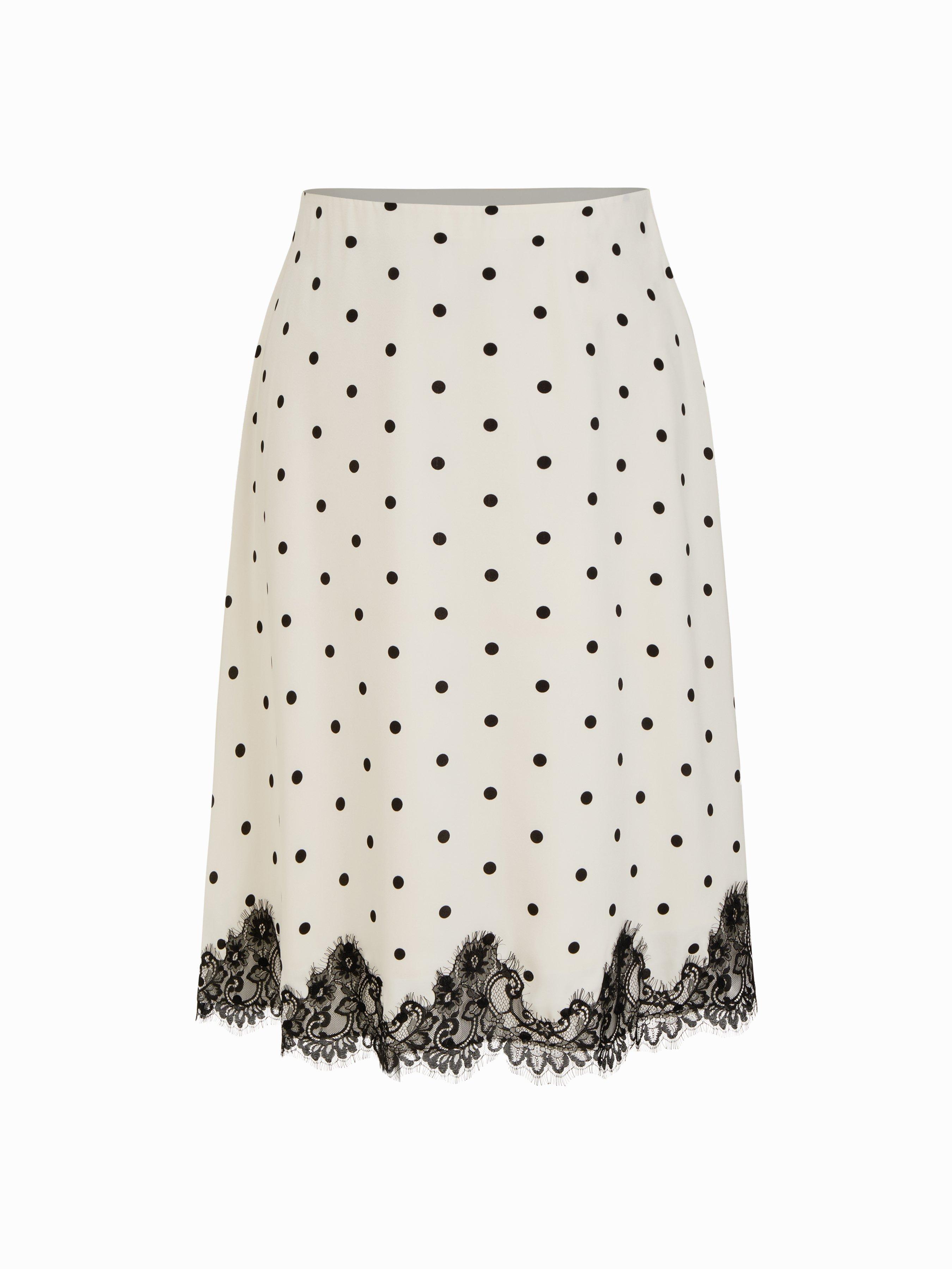 Satin Mid Rise Polka Dot Lace Trim A-line Midi Skirt Curve & Plus by CIDER