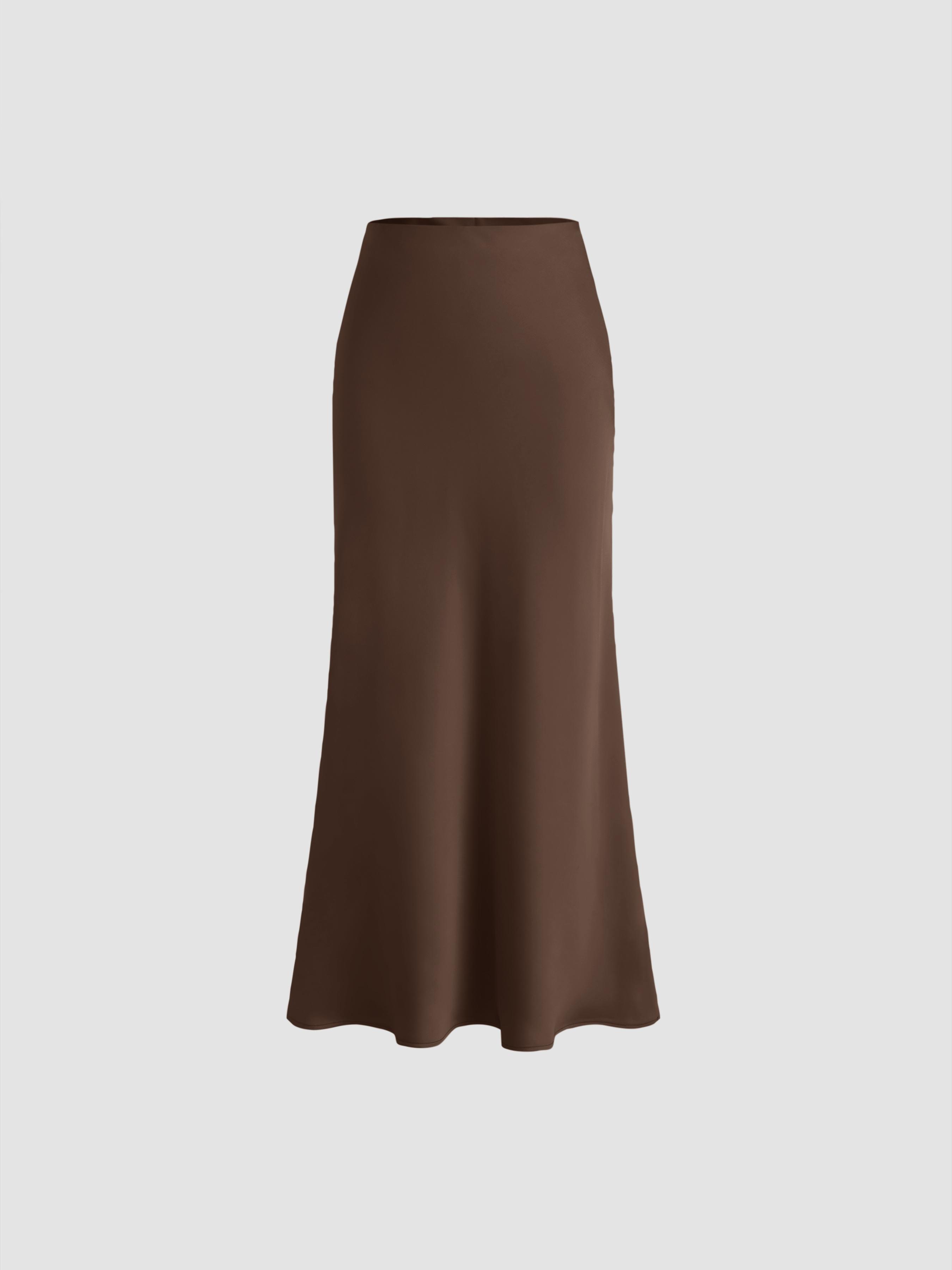 Satin Mid Rise Ruffle Bias Maxi Skirt by CIDER