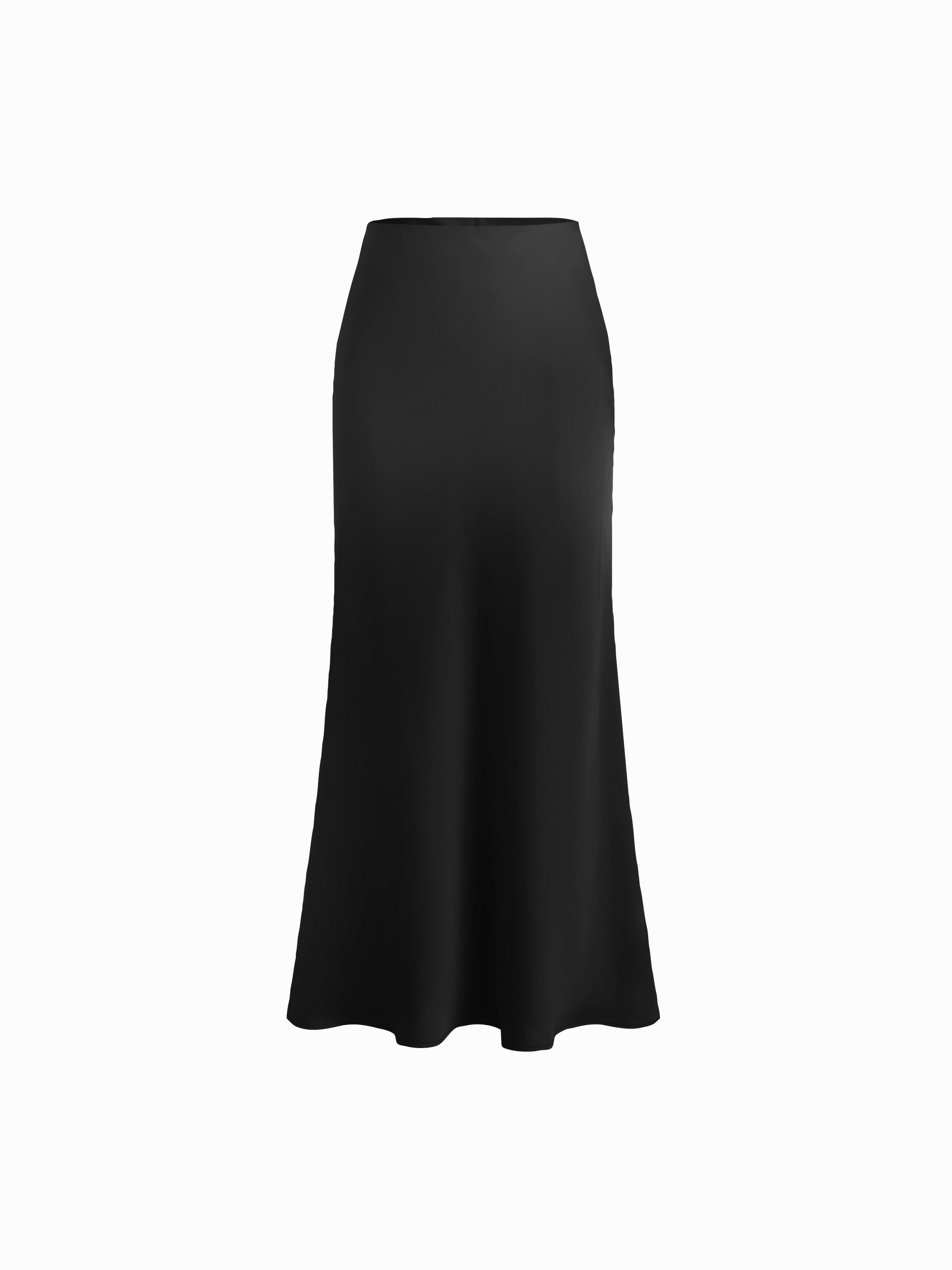Satin Mid Rise Ruffle Bias Maxi Skirt by CIDER