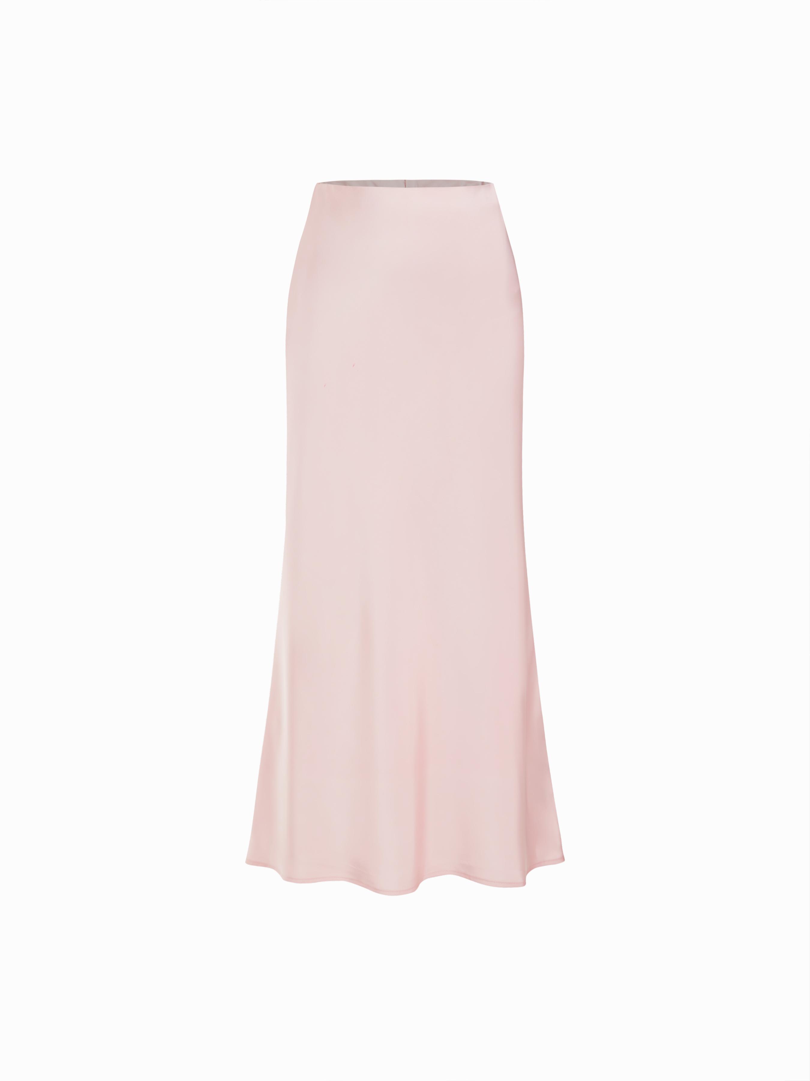 Satin Mid Rise Ruffle Bias Maxi Skirt by CIDER