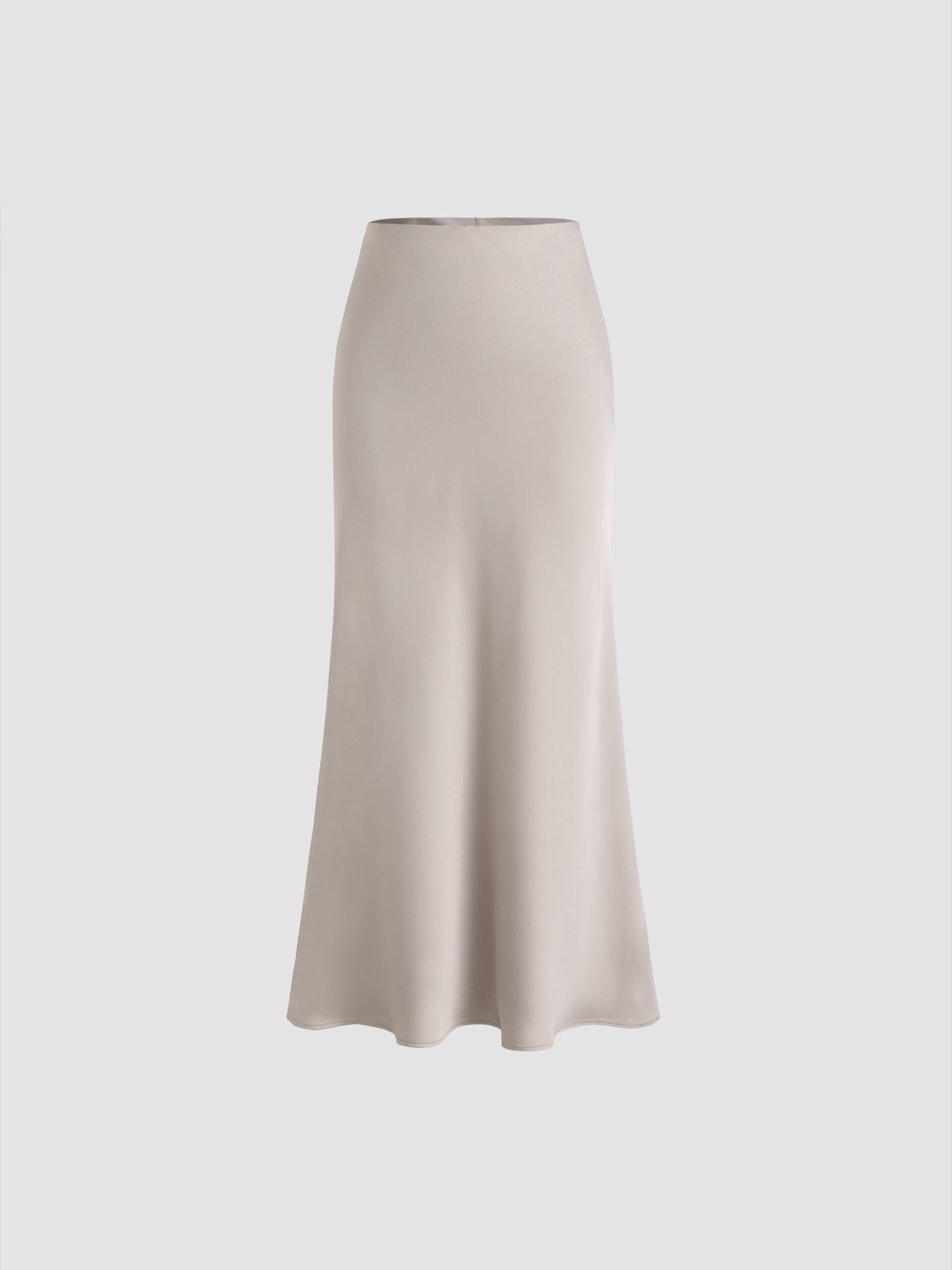 Satin Mid Rise Ruffle Bias Maxi Skirt by CIDER