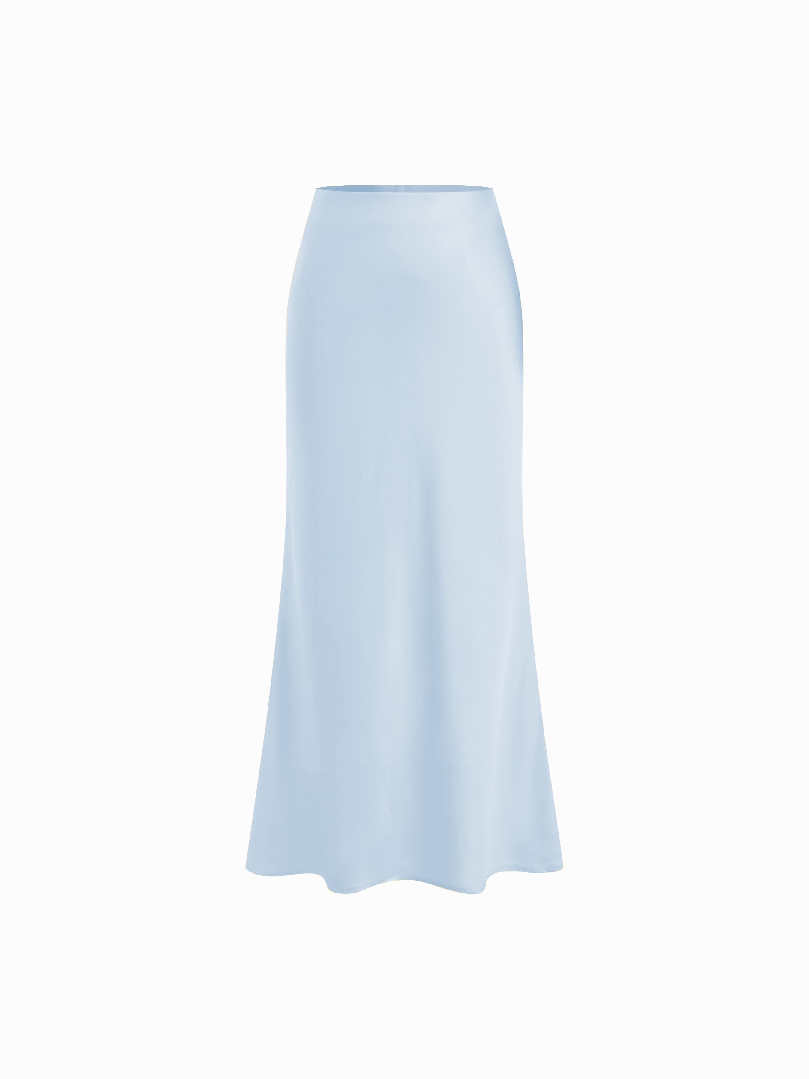 Satin Mid Rise Ruffle Bias Maxi Skirt by CIDER