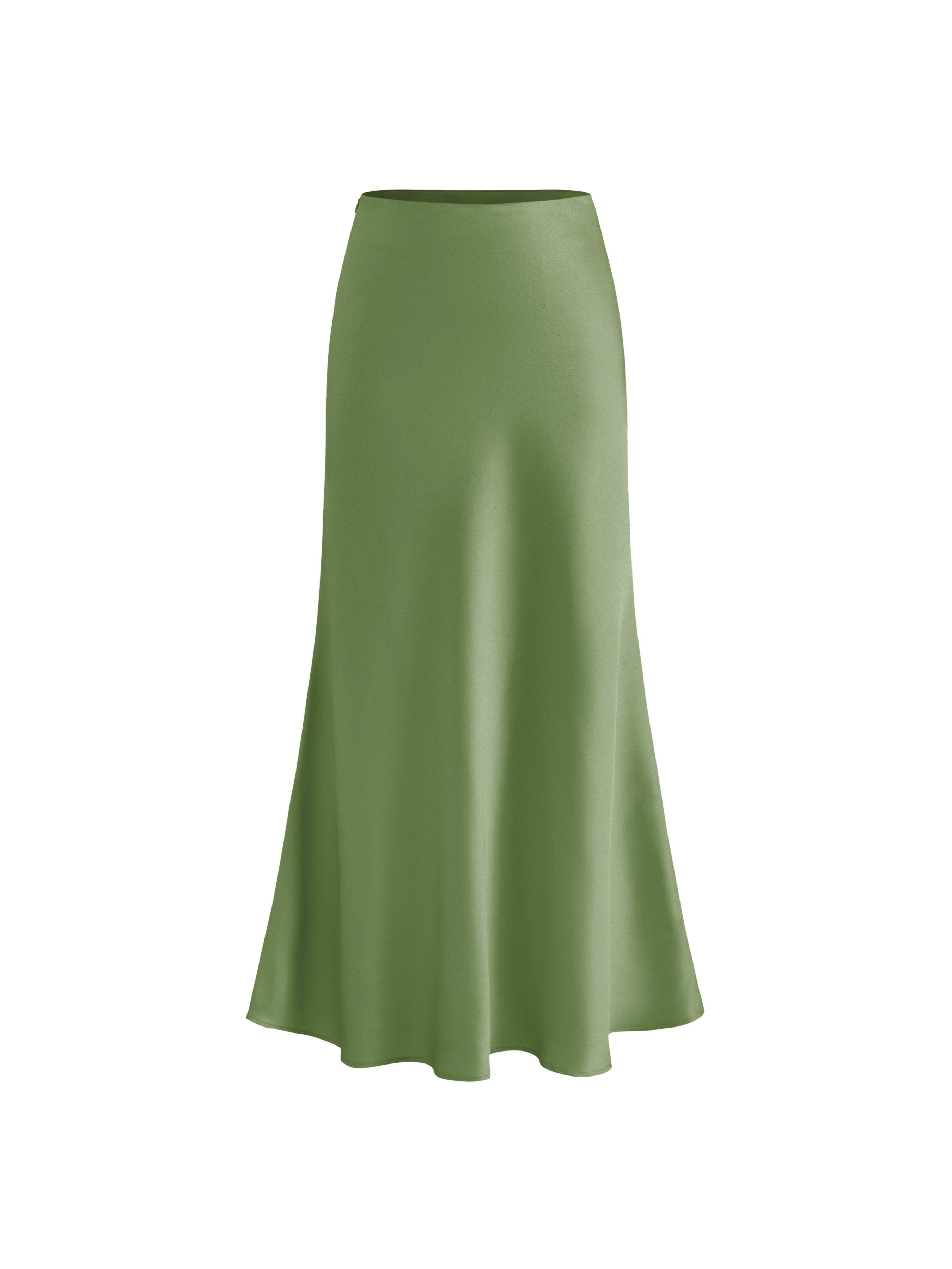 Satin Mid Rise Ruffle Maxi Skirt by CIDER