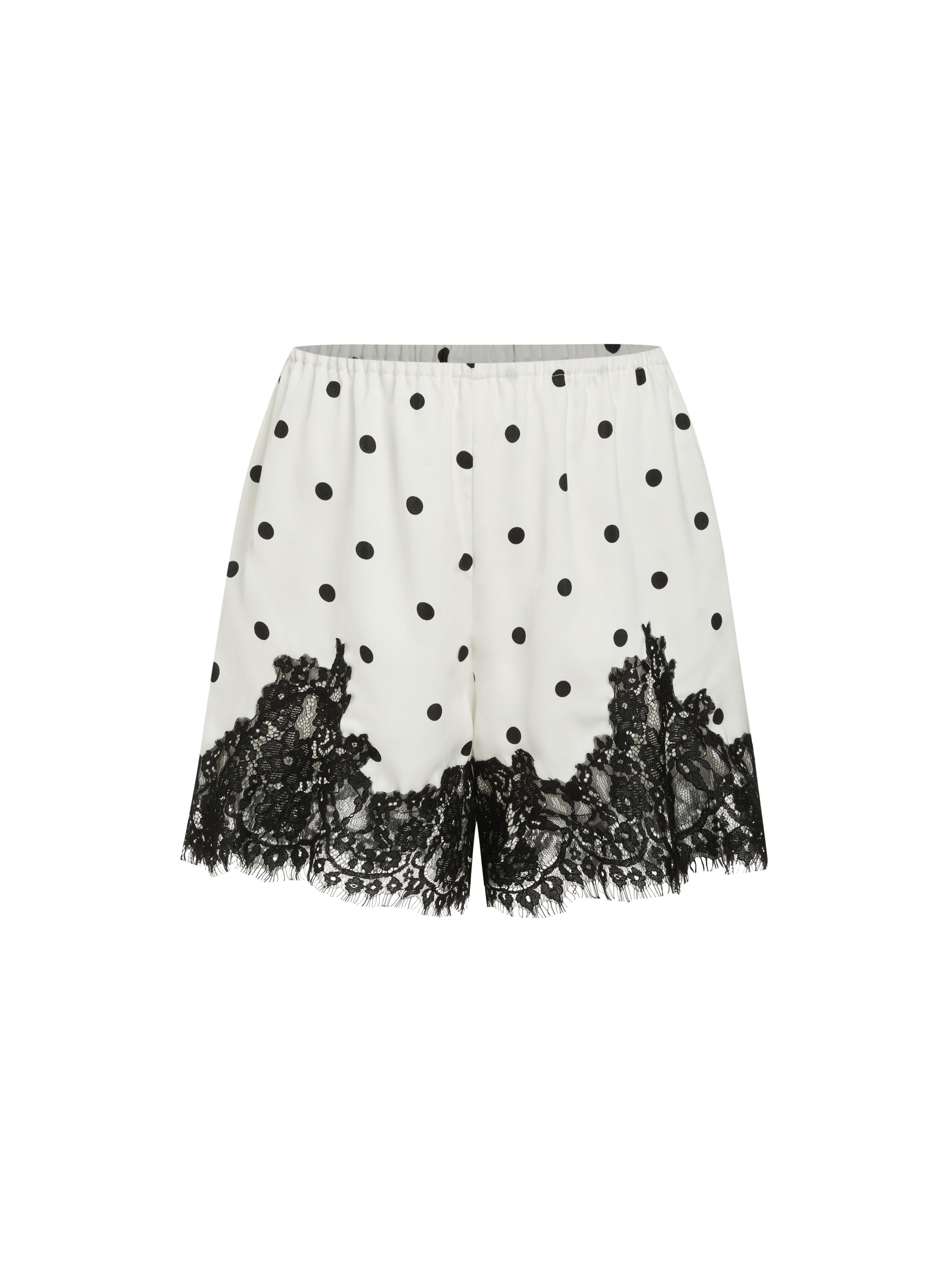 Satin Mid Rise Solid Elastic Waist Floral Lace Shorts by CIDER