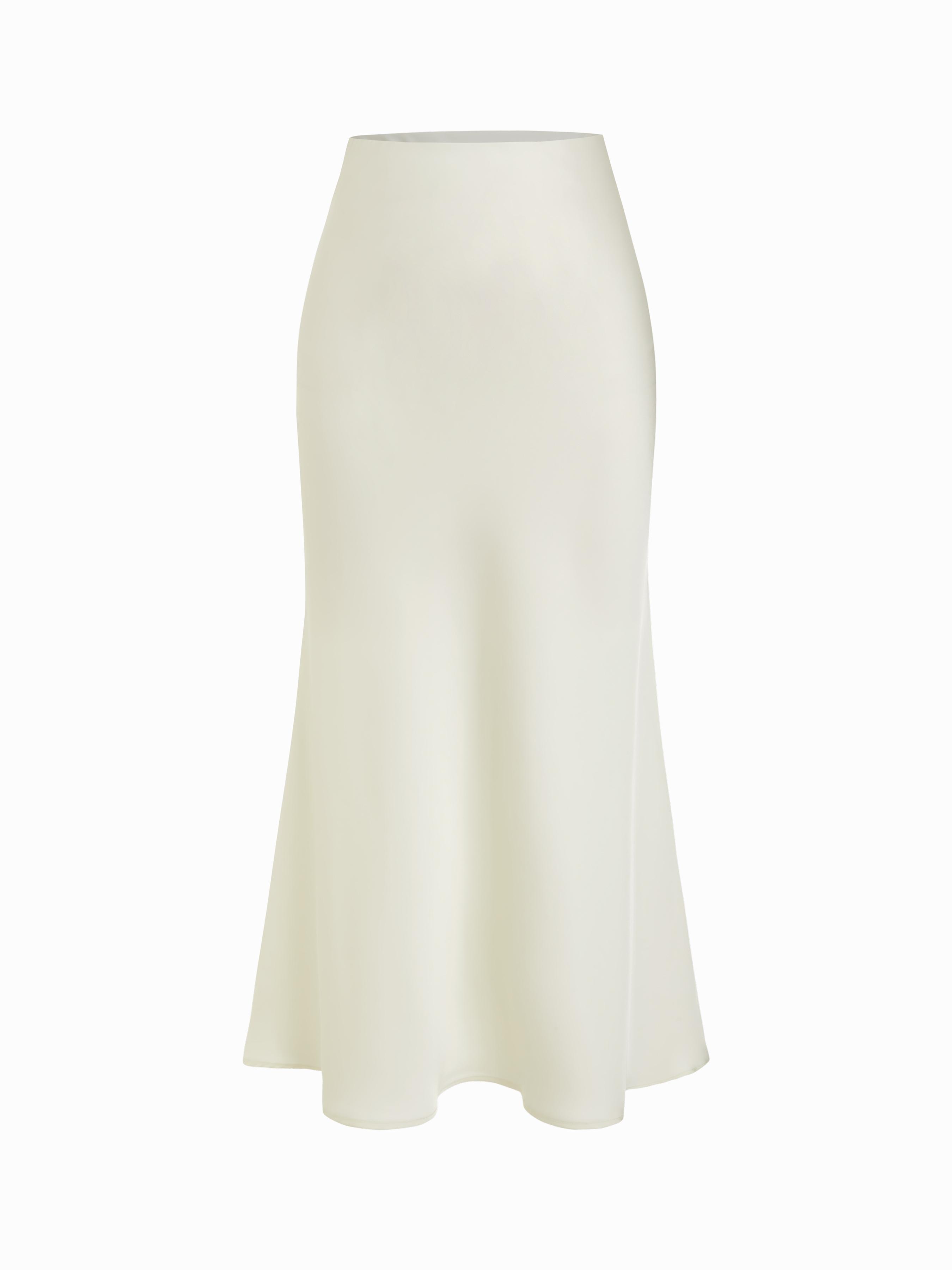 Satin Mid Rise Solid Zipper Maxi Skirt by CIDER
