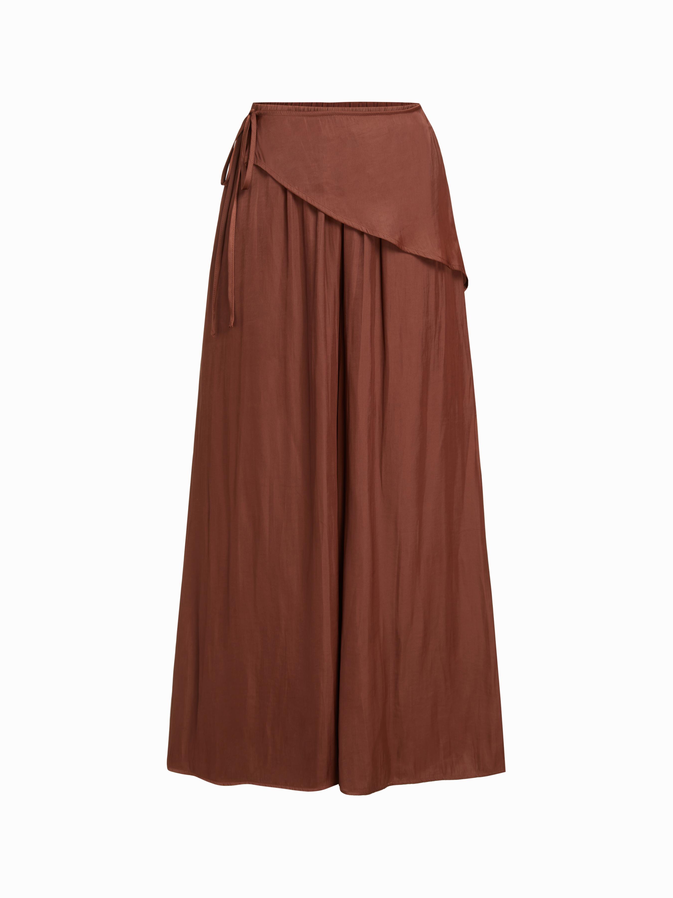 Satin Mid Rise Wrap Wide Leg Trousers by CIDER