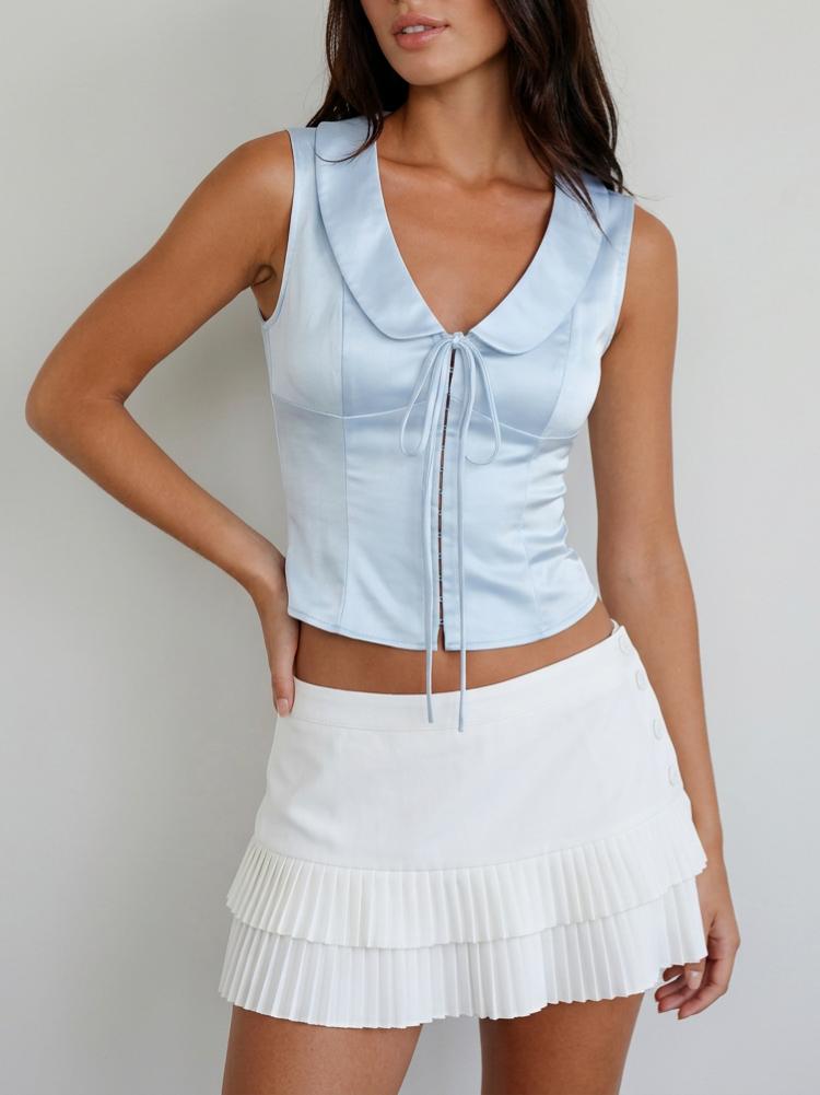 Satin Peter Pan Collar Bowknot Blouse by CIDER