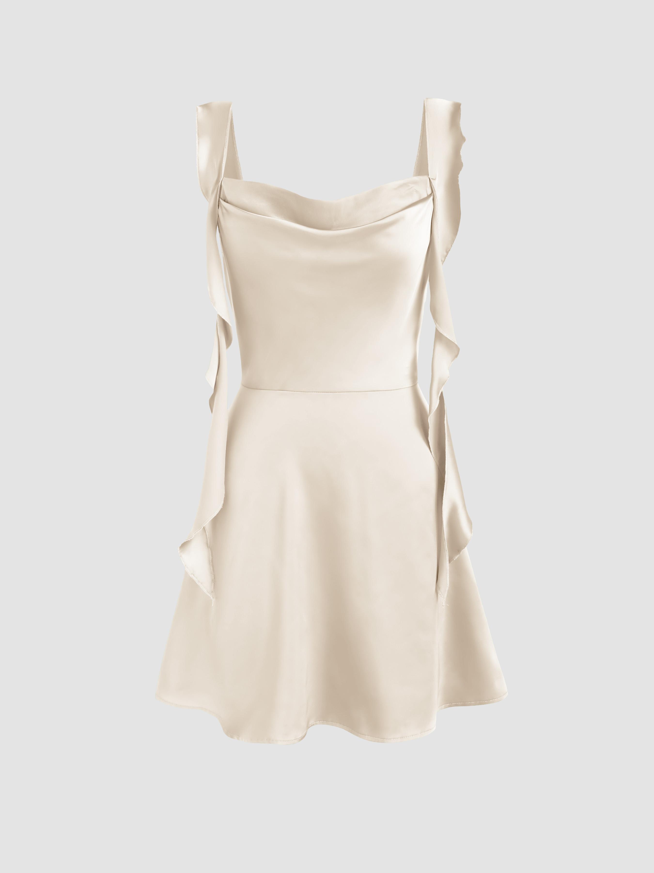 Satin Ruched Ruffle Hem Mini Dress by CIDER
