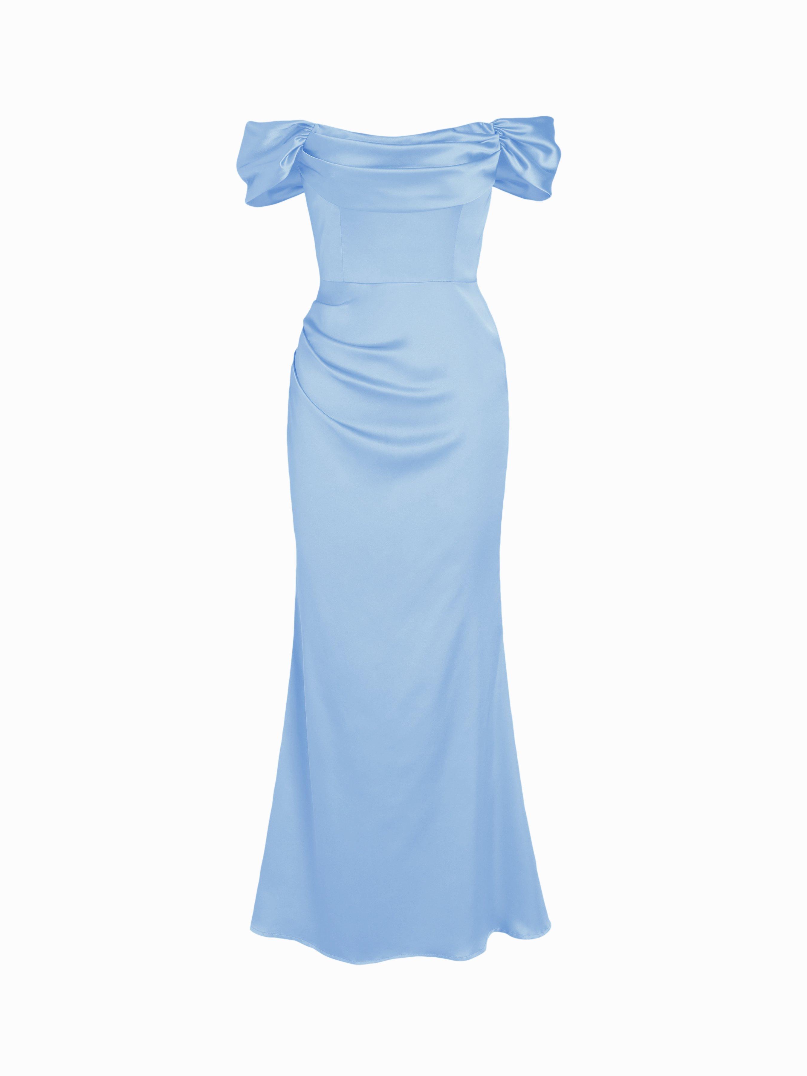 Satin Sculptural Ruched Off-shoulder Mermaid Maxi Dress by CIDER