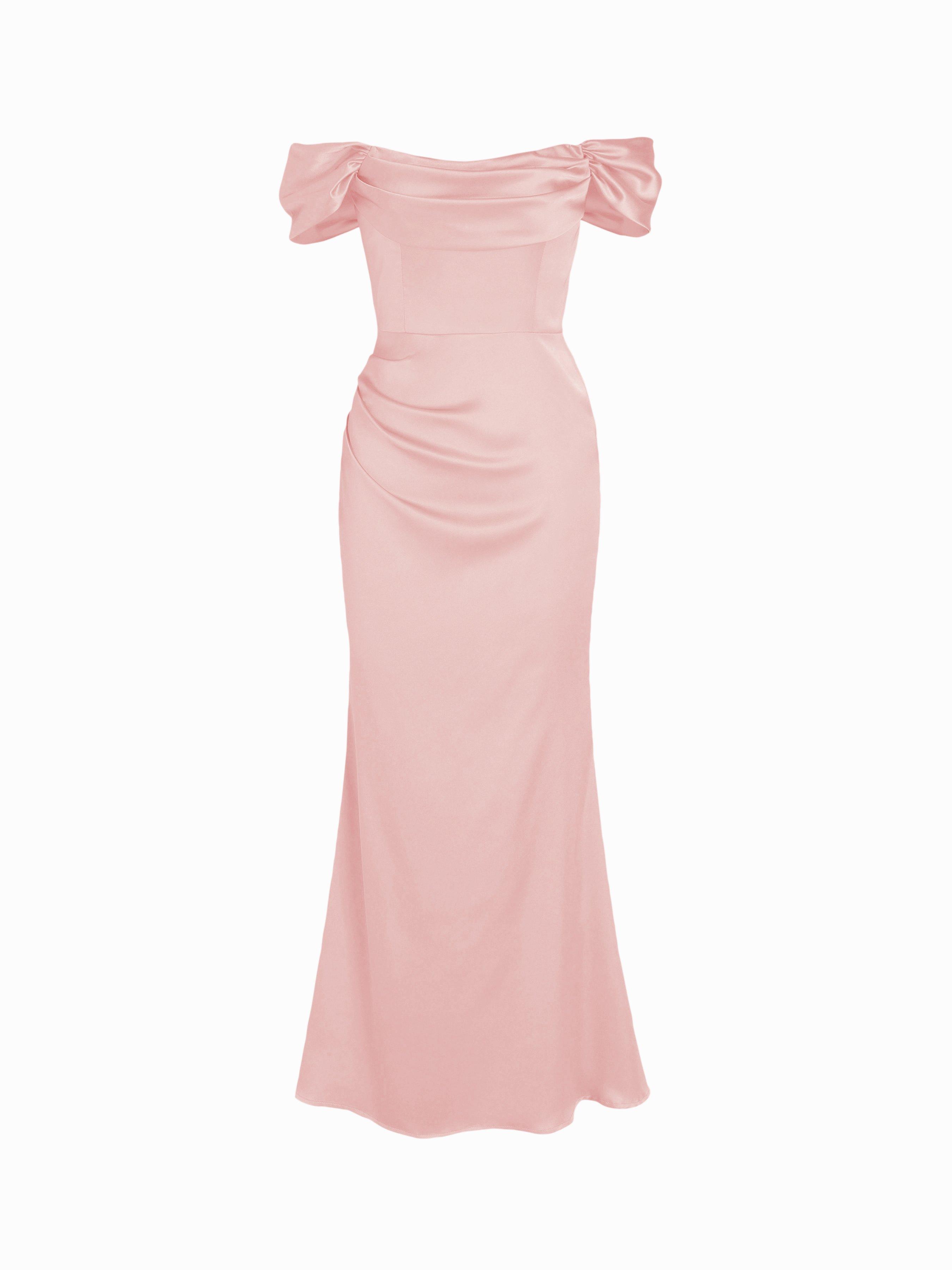 Satin Sculptural Ruched Off-shoulder Mermaid Maxi Dress by CIDER