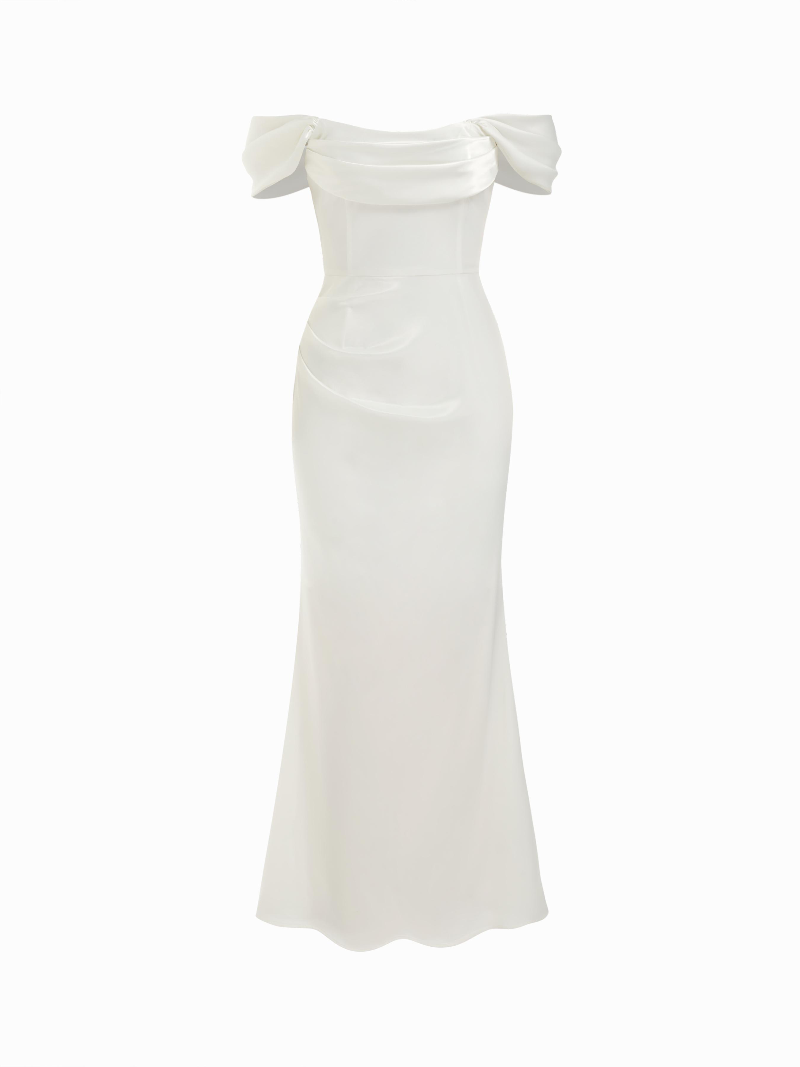 Satin Sculptural Ruched Off-shoulder Mermaid Maxi Dress by CIDER