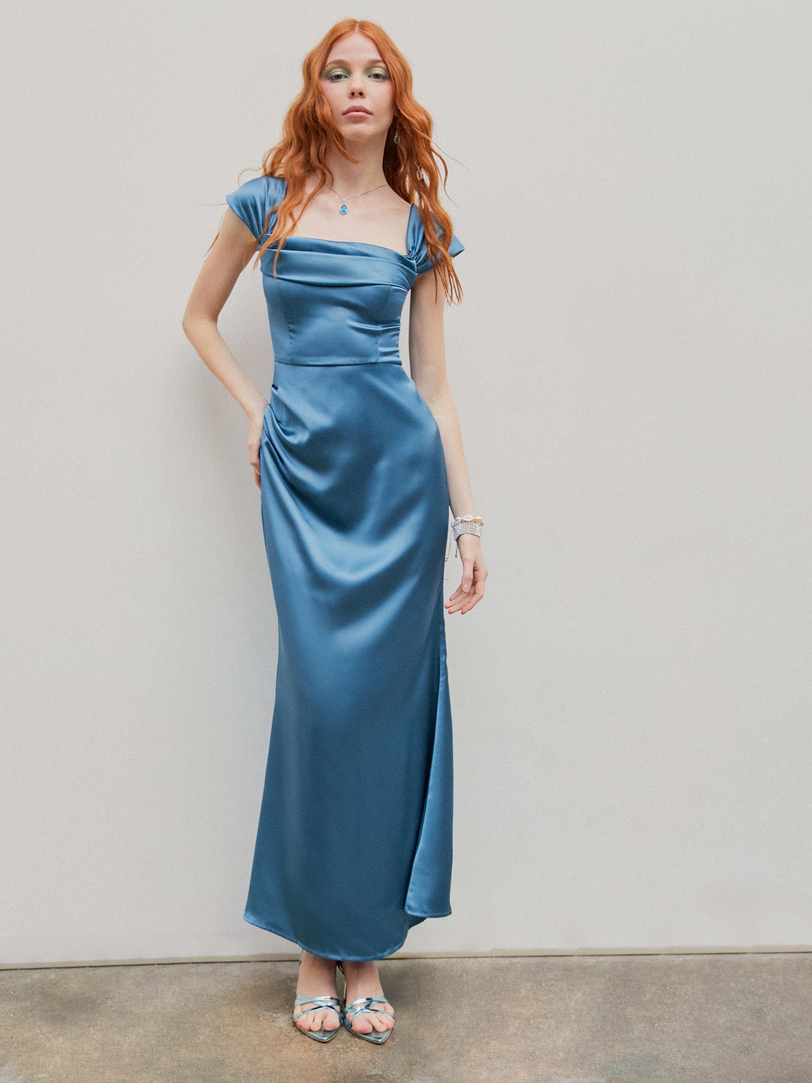 Satin Sculptural Ruched Off-shoulder Mermaid Maxi Dress by CIDER