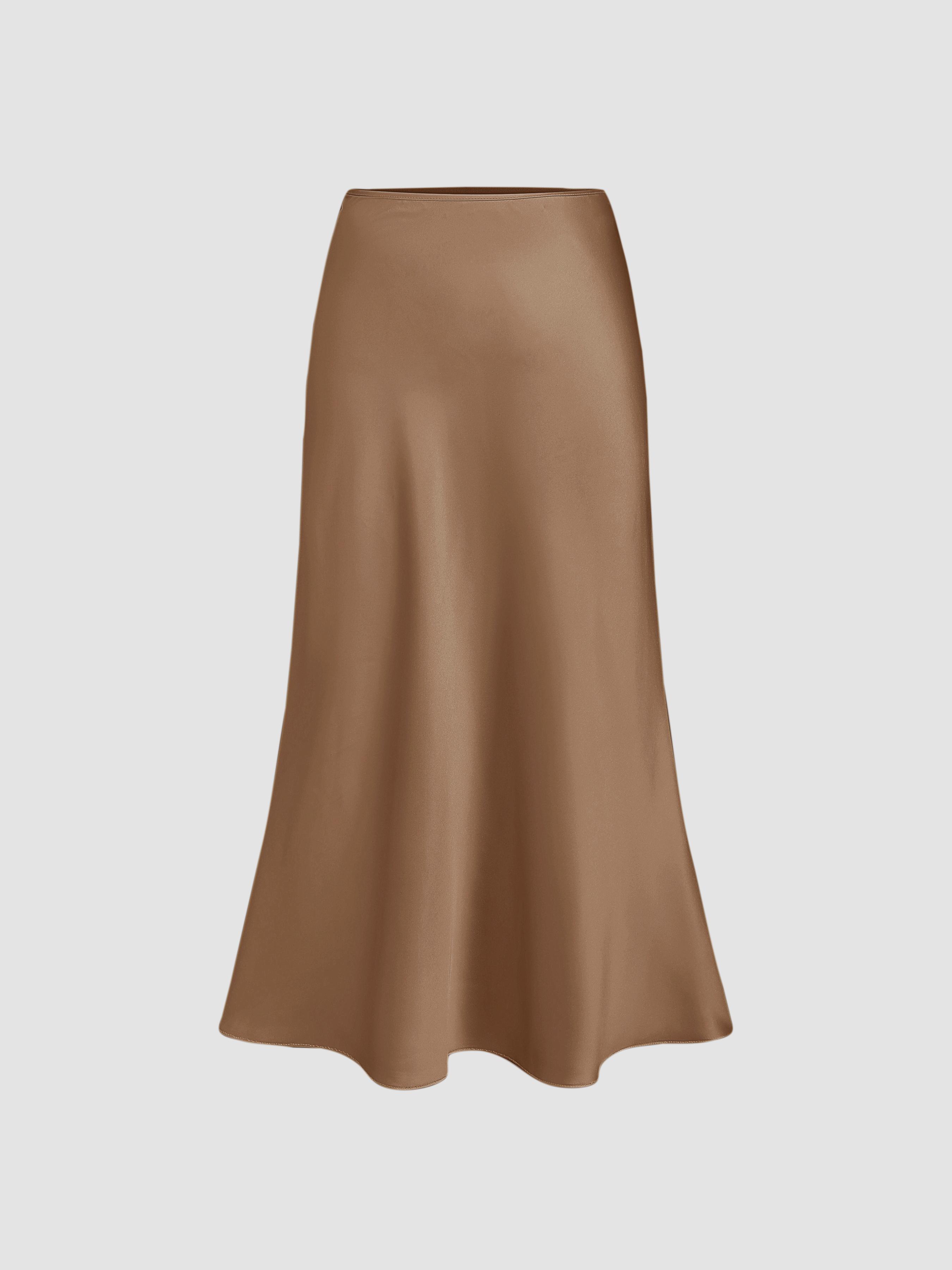 Satin Solid Ruffle Maxi Skirt by CIDER