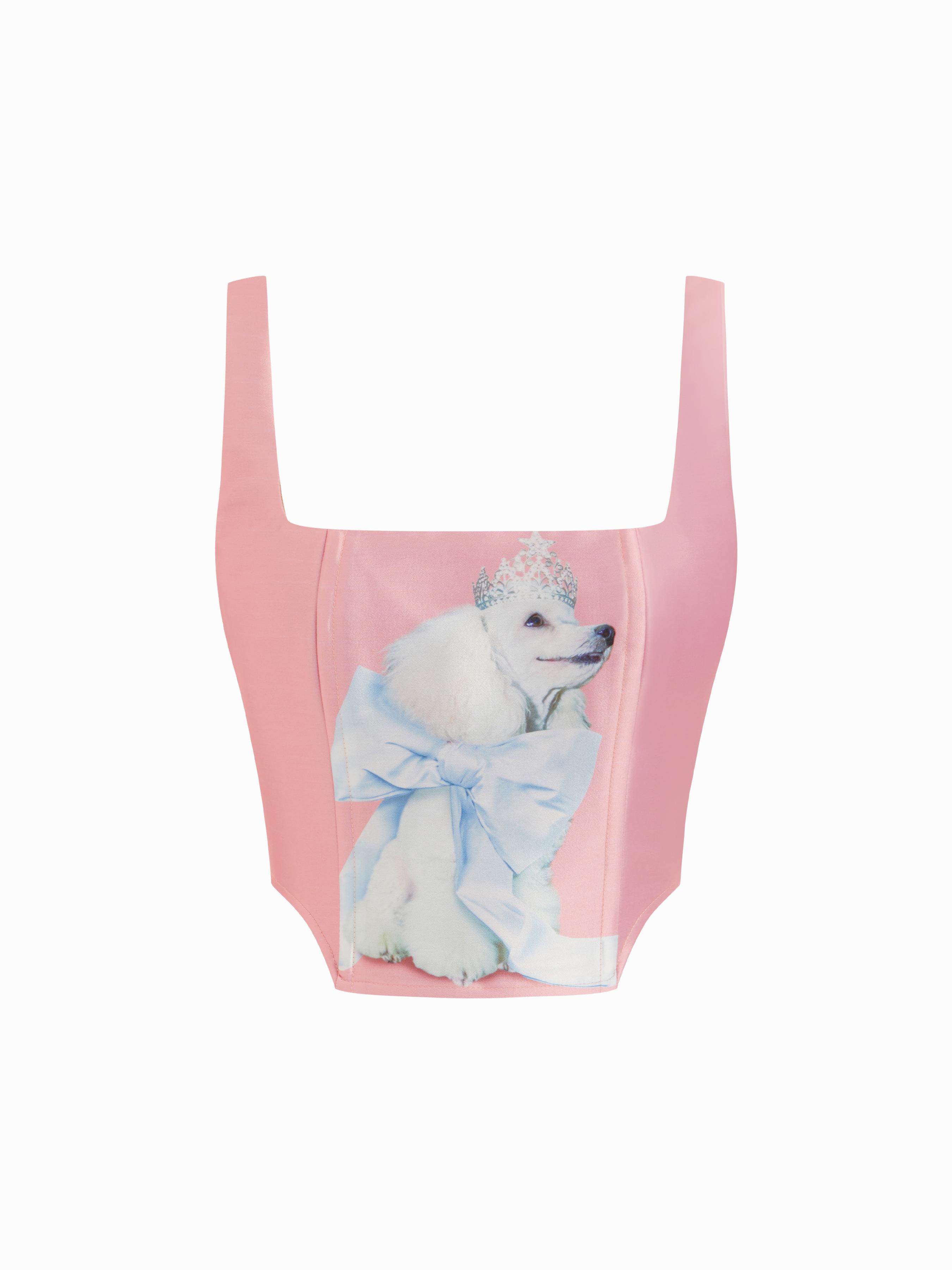 Satin Square Neck Animal Graphic Zipper Backless Crop Top by CIDER