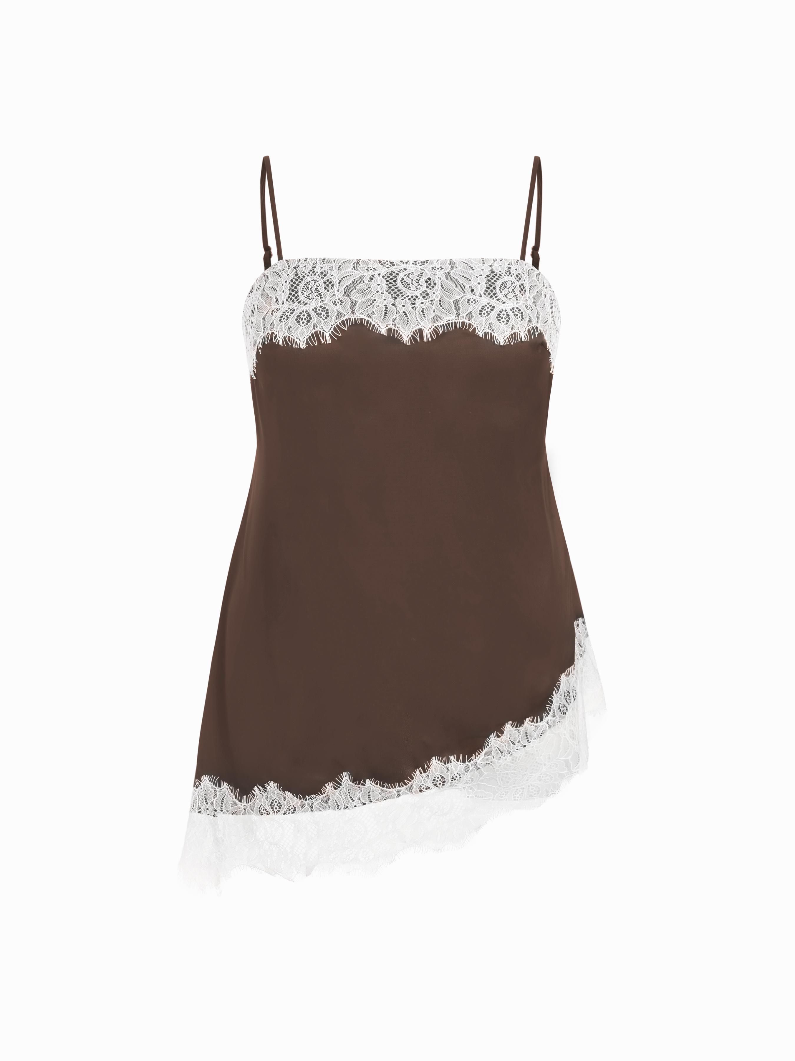 Satin Square Neck Lace Panel Asymmetrical Cami Top Curve & Plus by CIDER