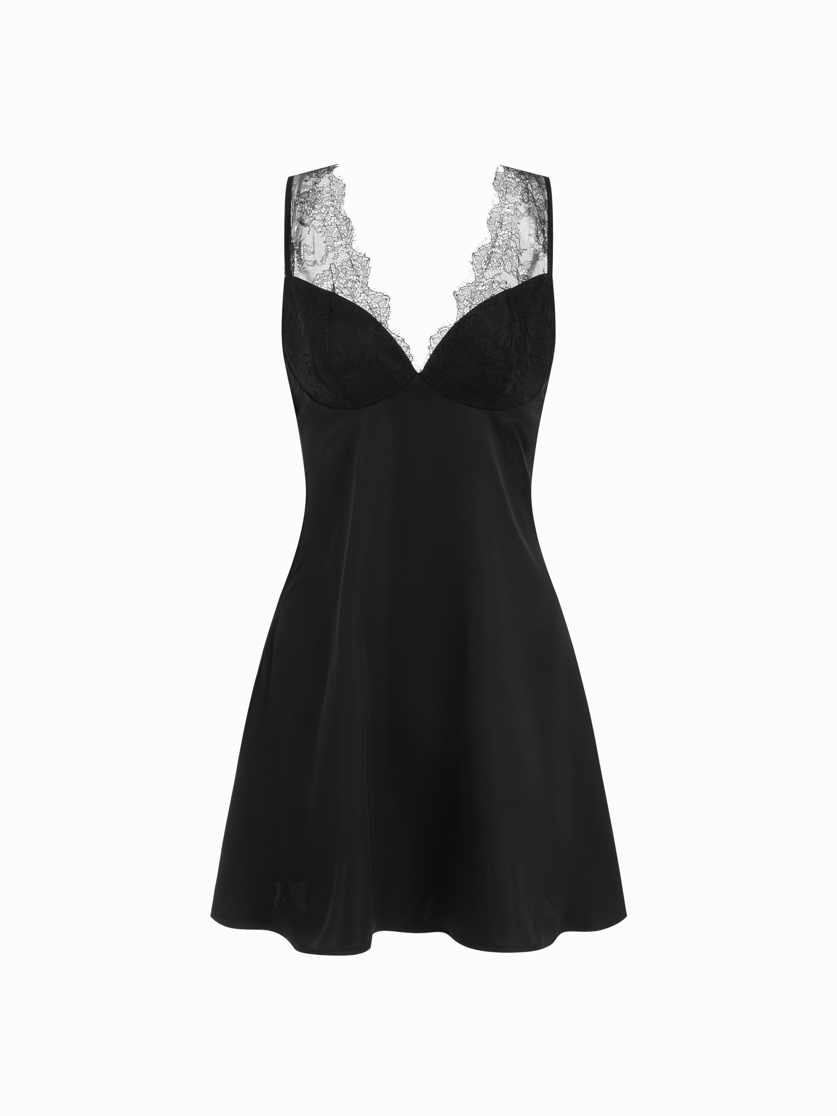 Satin Sweetheart Lace Panel Flared Mini Dress by CIDER