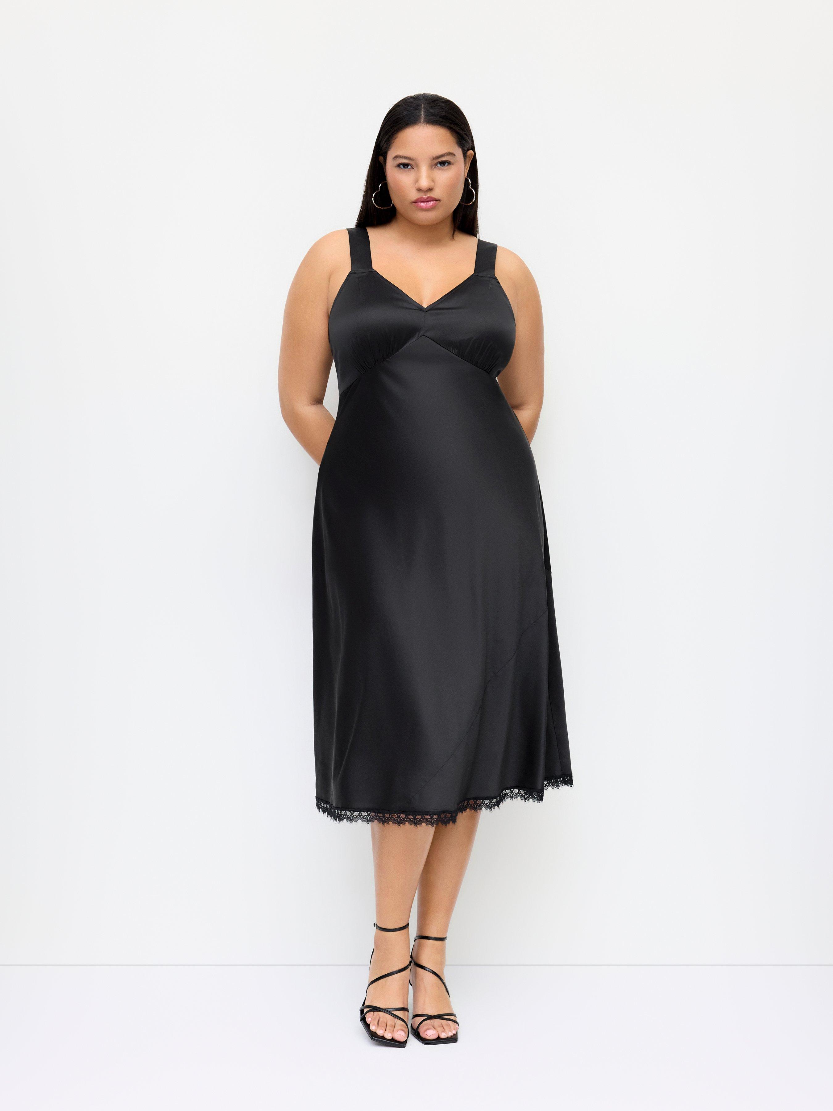Satin Sweetheart Neckline Lace Trim Midi Dress Curve & Plus by CIDER