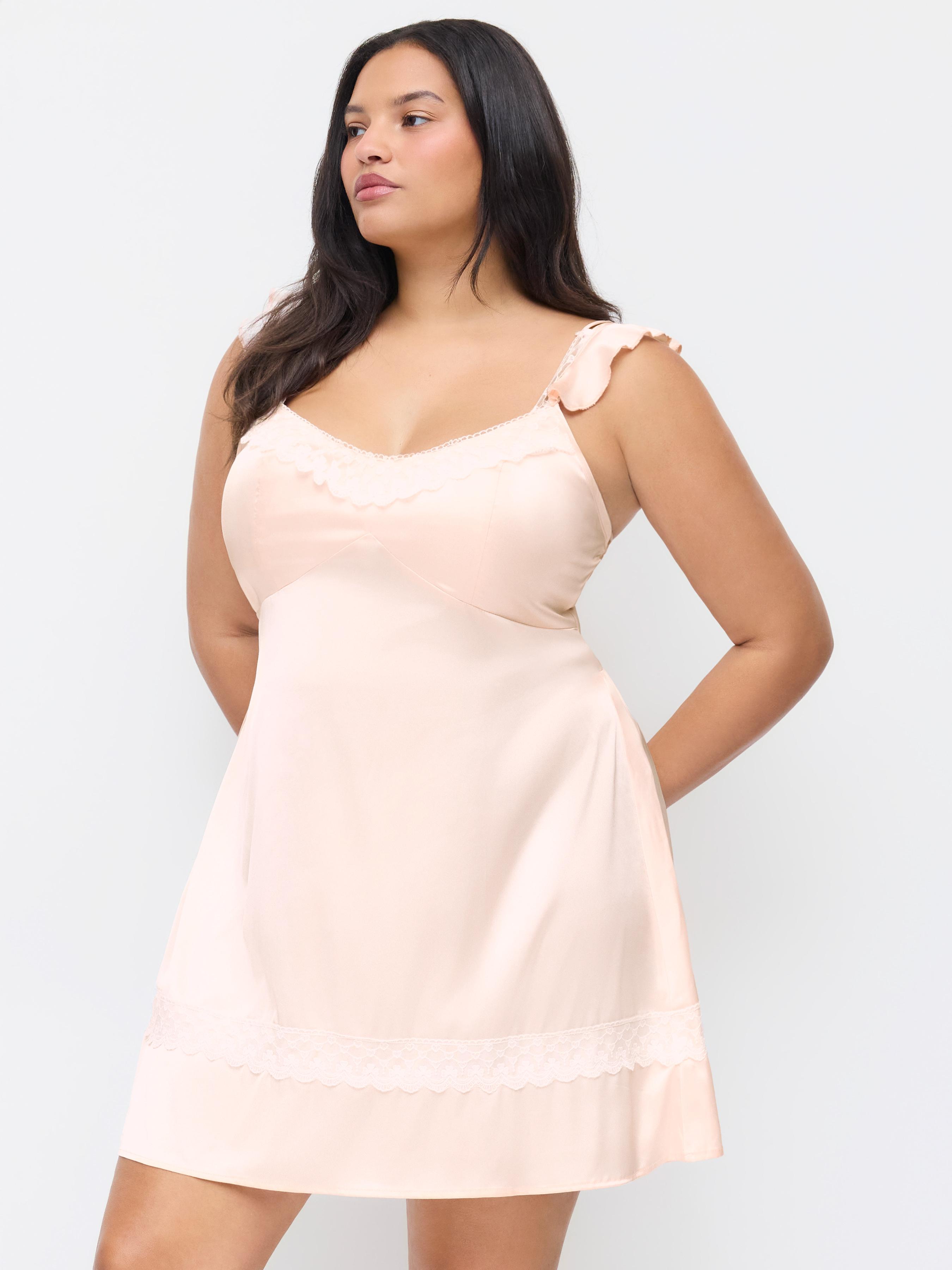 Satin U-neckline Lace Trim Mini Nightdress Curve & Plus by CIDER