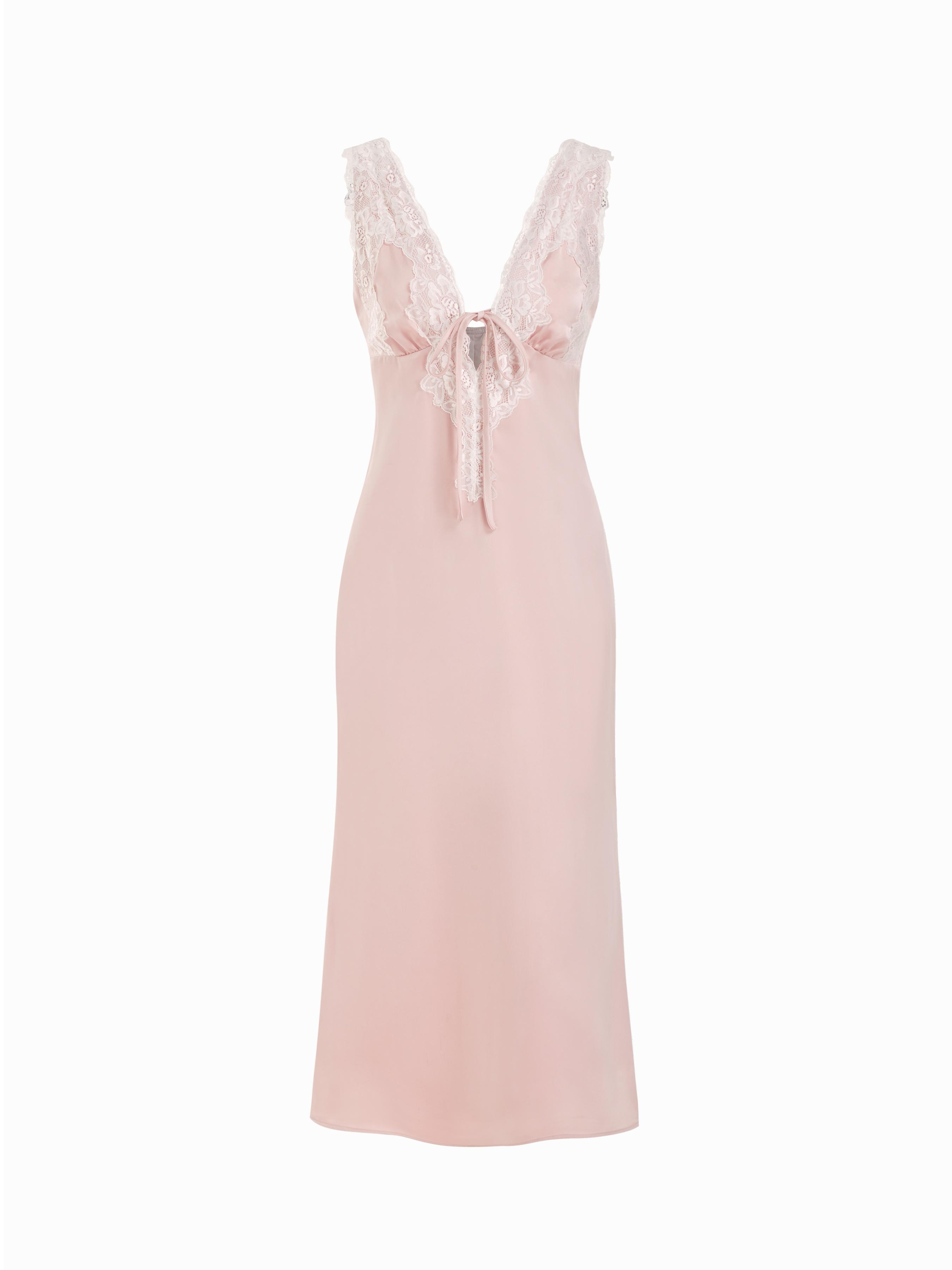 Satin V-Neck Lace Panel Knotted Mermaid Maxi Dress by CIDER