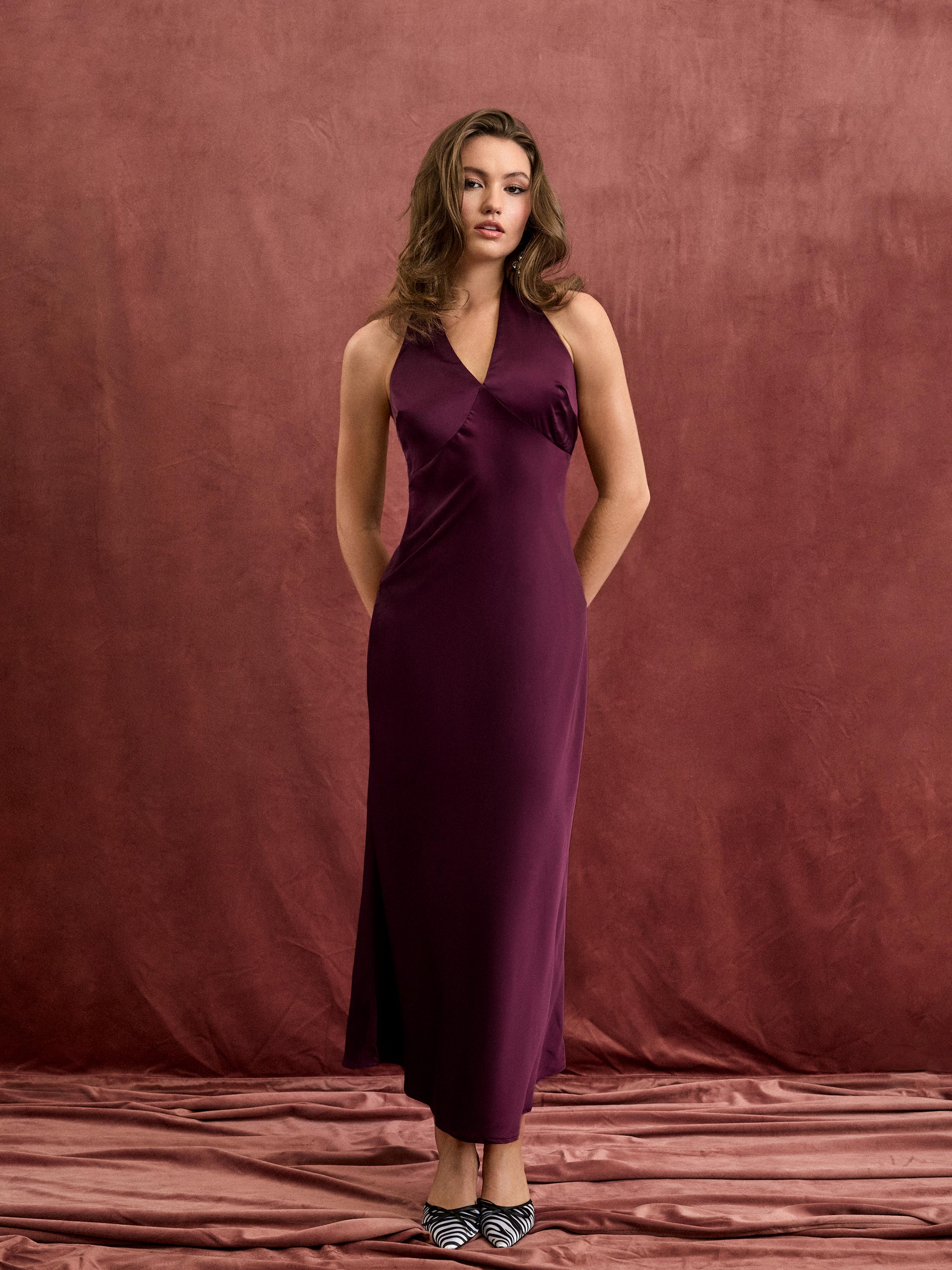 Satin V-neck Backless & Bowknot Mermaid Maxi Dress by CIDER