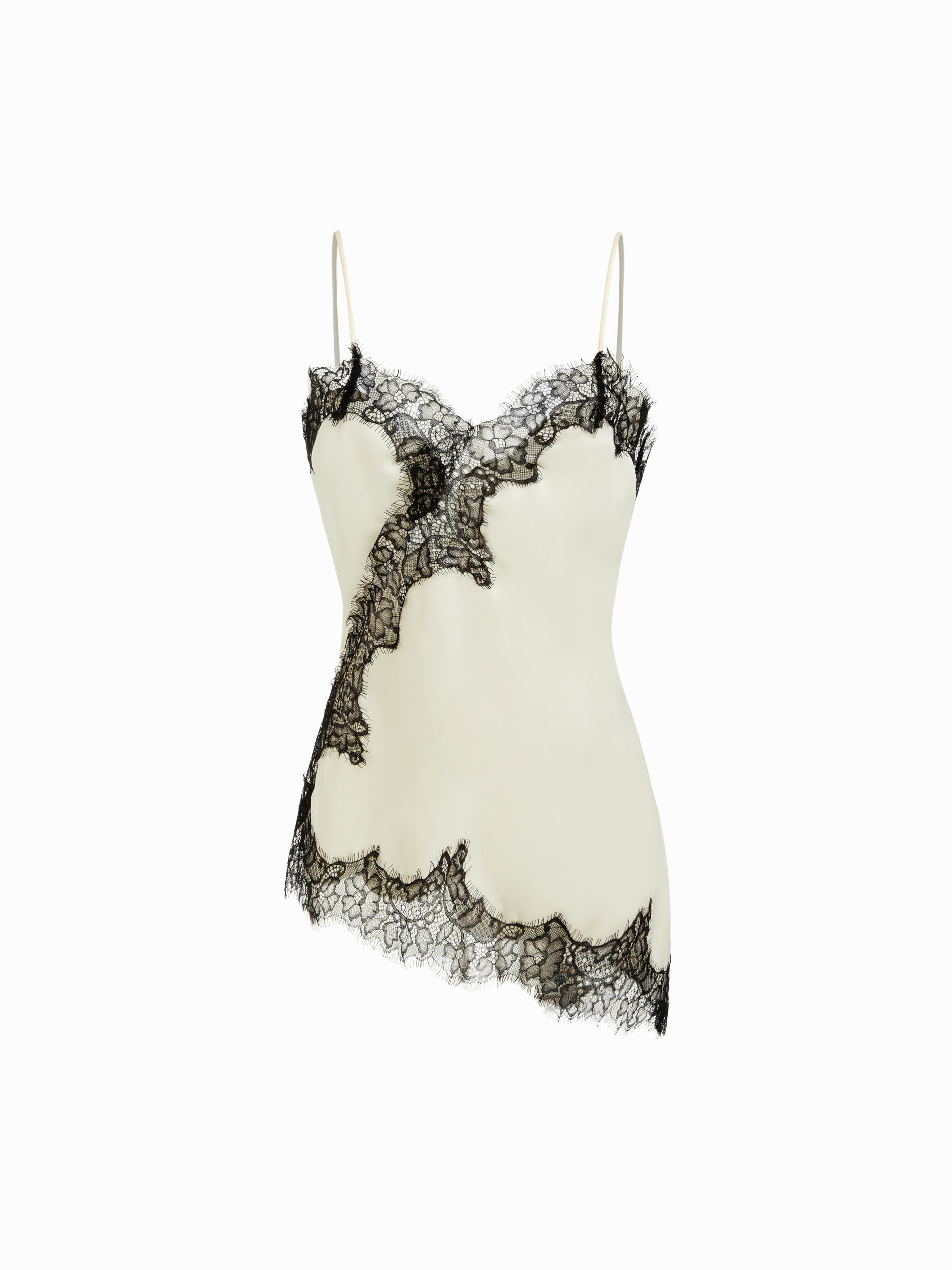 Satin V-neck Floral Lace Lettuce Trim Cami Blouse by CIDER